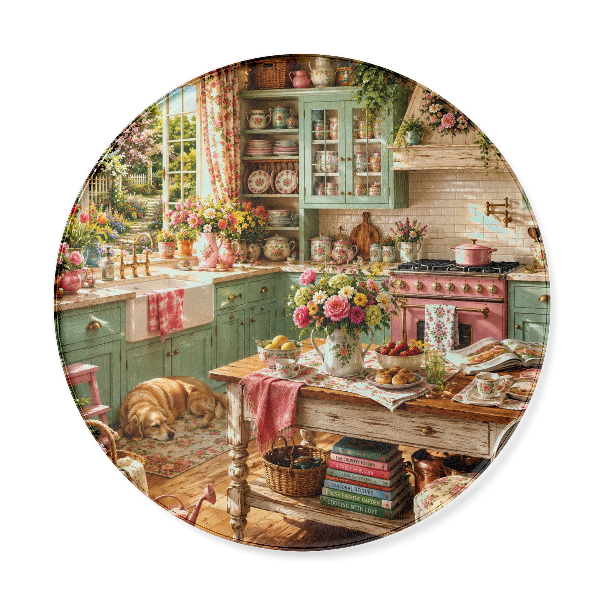 Round Cutting Board Vintage Cottage Kitchen Scene Decorative Serving Board Home