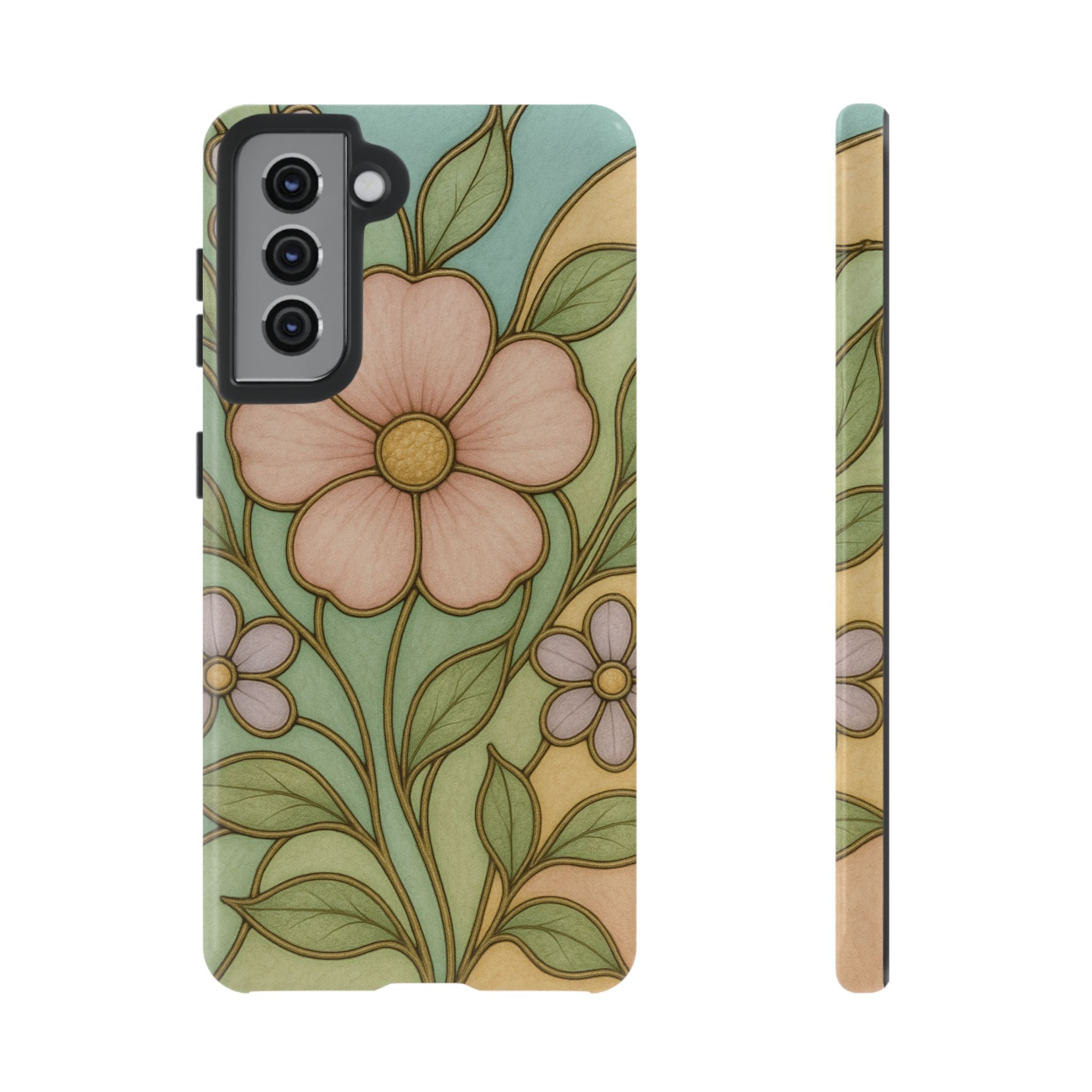 Pastel Pink, Yellow Stain Glass Illusion Floral Phone Case  Romantic Cottagecore Aesthetic, Soft Botanical Design, Protective Gift for Her, Fits iPhone & Samsung Models