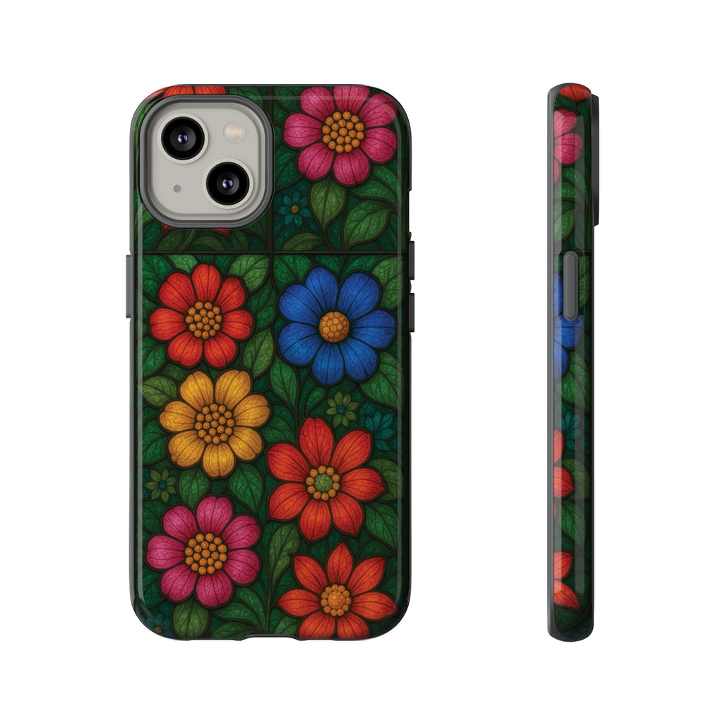 Coque de téléphone effet vitrail floral lumineux Art abstrait coloré, Étui de protection esthétique pour iPhone, Samsung et Google, Idée cadeau unique pour maman