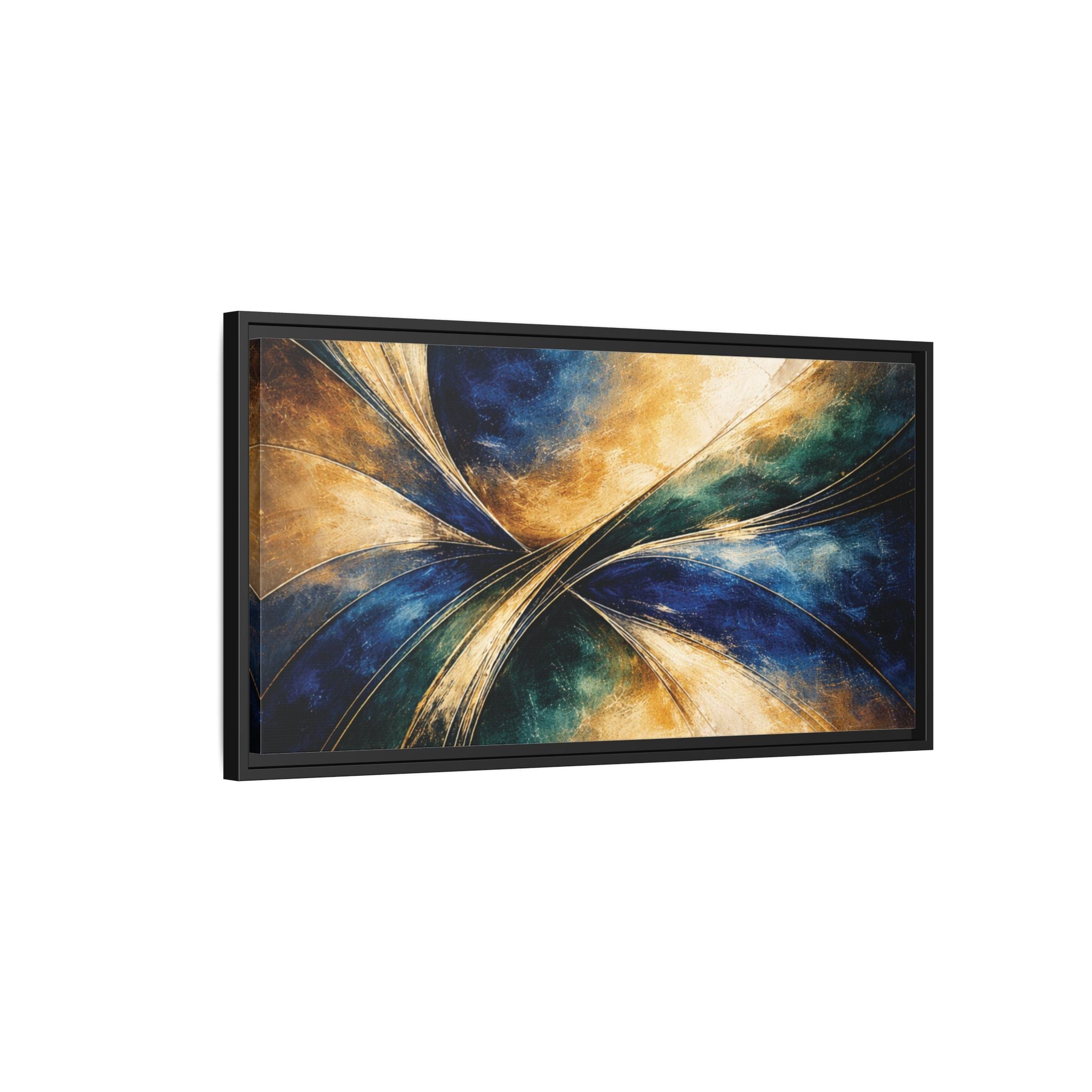 Gilded Convergence  Luxe NeoDeco Blue & Gold Abstract Wall Art Framed