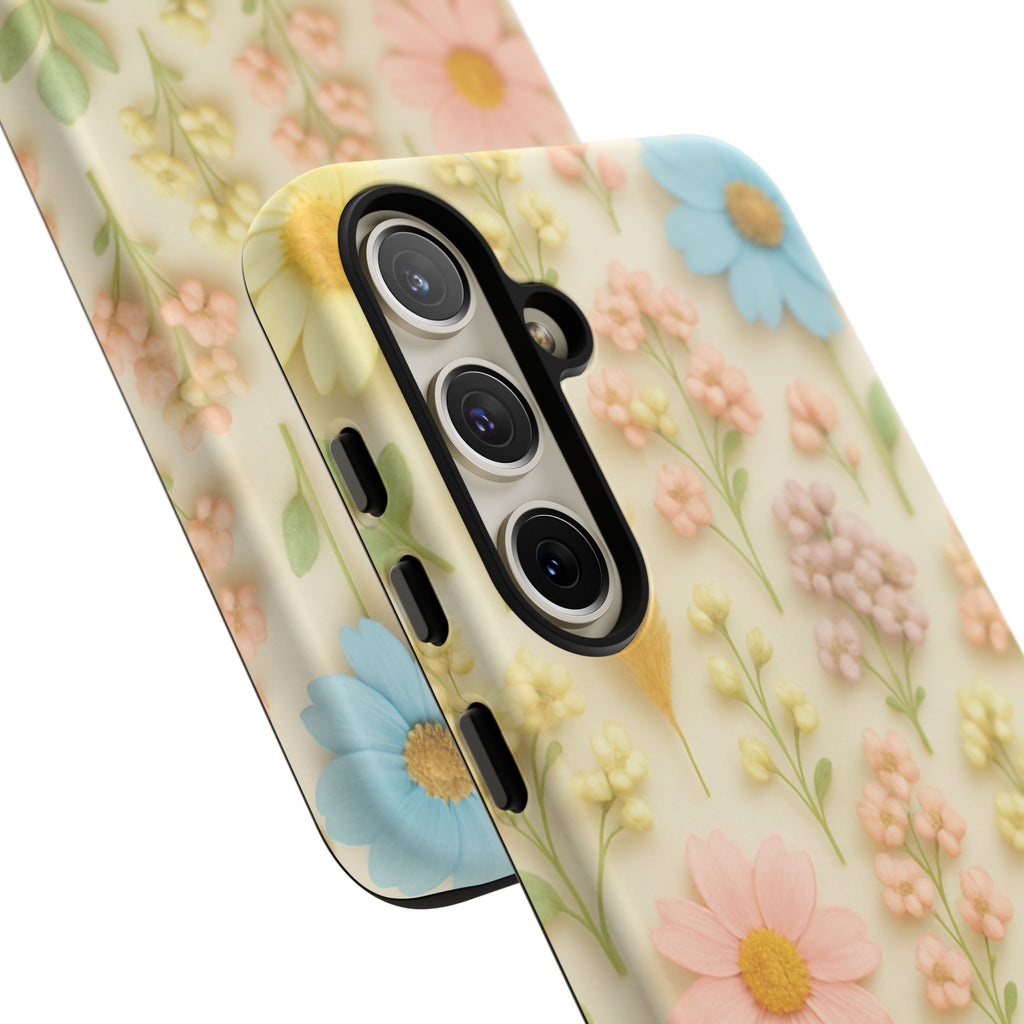 Pastel Dried Flowers Illusion Phone Case 3D Realistic Pressed Floral Design, Bright Botanical Aesthetic, Soft Nature-Inspired CoveriPhone & Galaxy