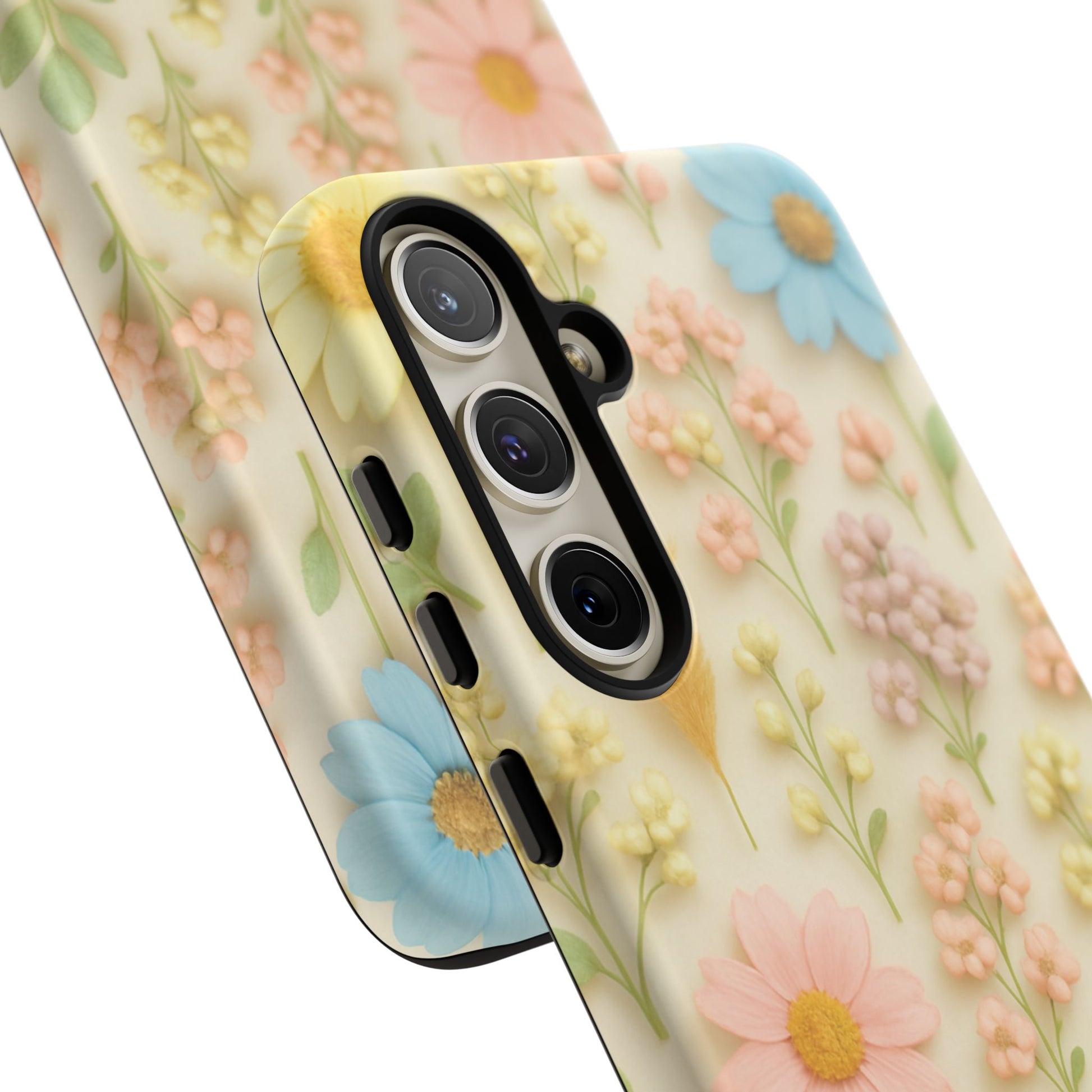 Pastel Dried Flowers Illusion Phone Case 3D Realistic Pressed Floral Design, Bright Botanical Aesthetic, Soft Nature-Inspired CoveriPhone & Galaxy