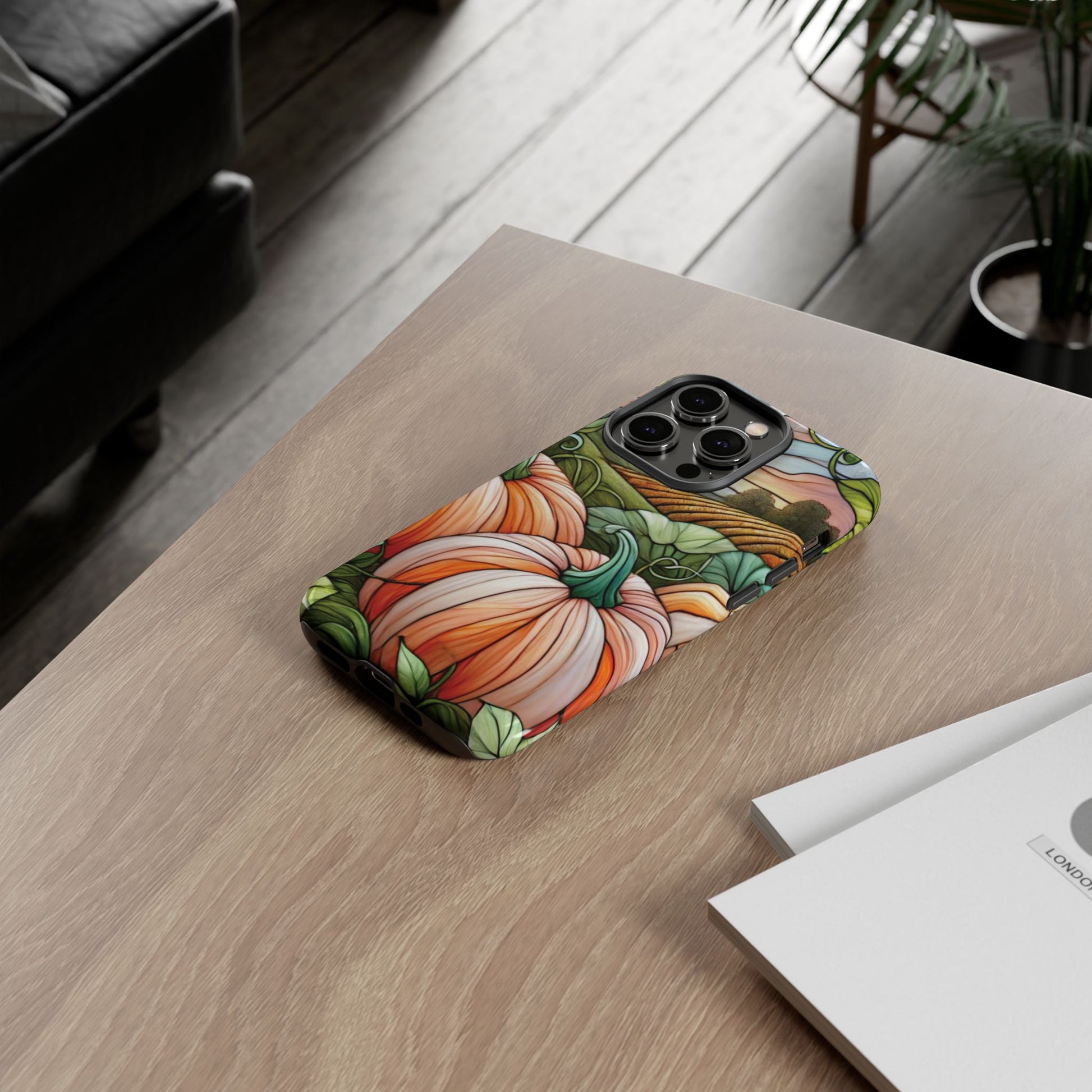 Pumpkins Phone Case Fall Faux Stained-Glass Thanksgiving Cover Pumpkin Lovers Gift for Galaxy S 24 23 22 21 Pixel 5 6 7 8 iPhone 17 , 16 15 14 13 12 Samsung iPhone Samsung Gift for Her