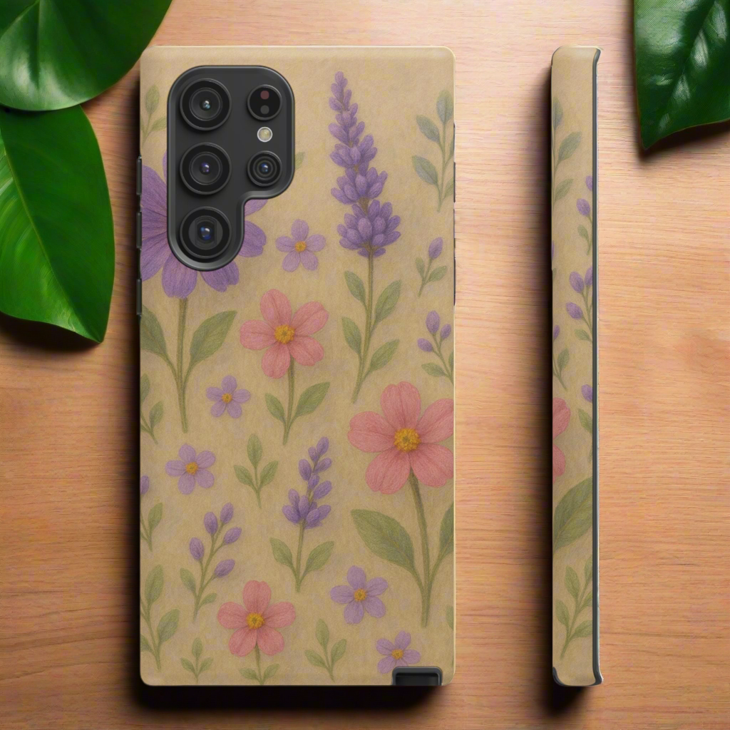 3D Illusion Wildflower Phone Case Cute Pastel Floral Design in Lavender, Pink, Mint Green – Aesthetic Protective Case for iPhone and  Android
