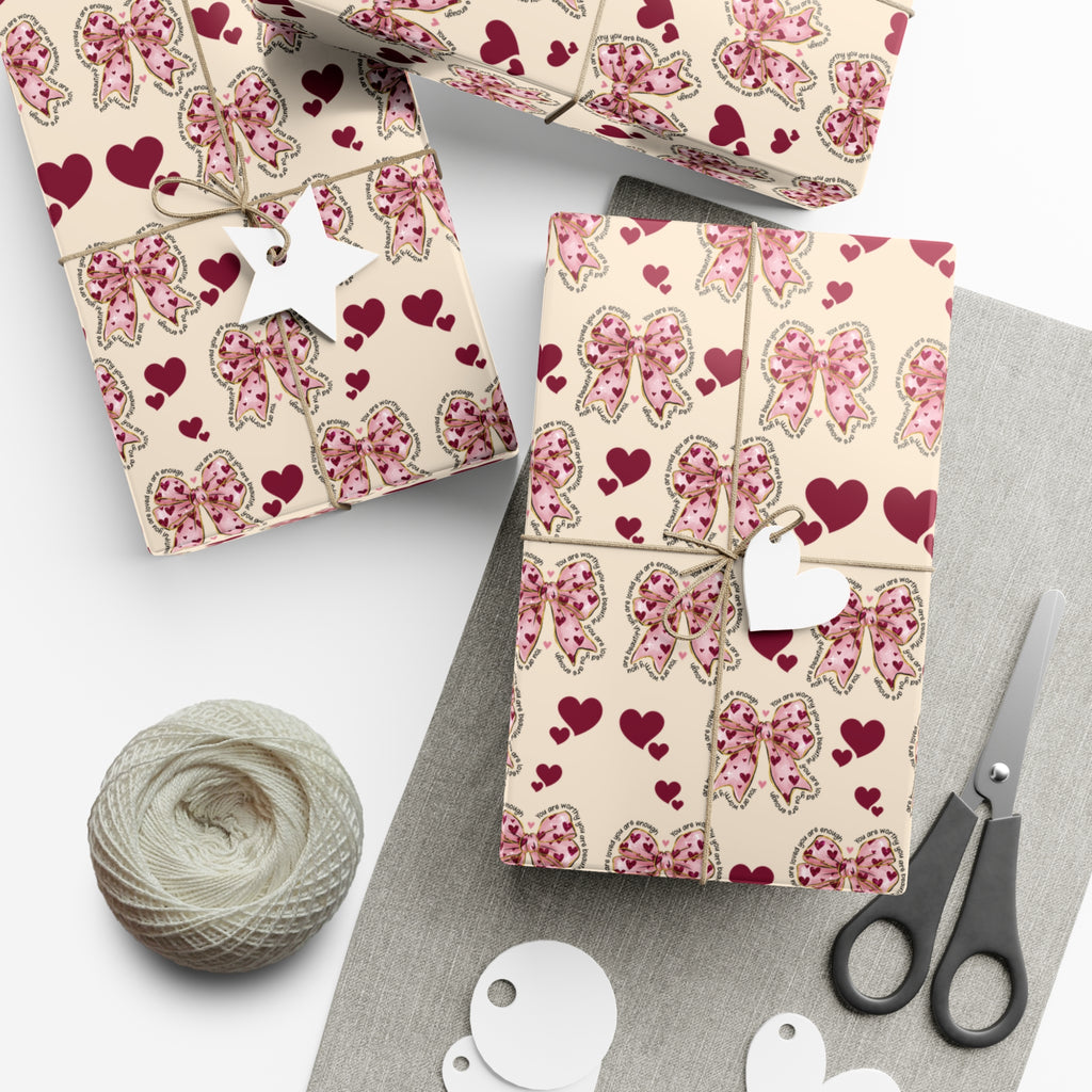 Charming Hearts & Pink Bows Wrapping Paper Elegant Gift Wrap for Any Occasion | Perfect for Birthdays, Anniversaries, and Special Celebrations Gift for Her - MRSBYVALLE
