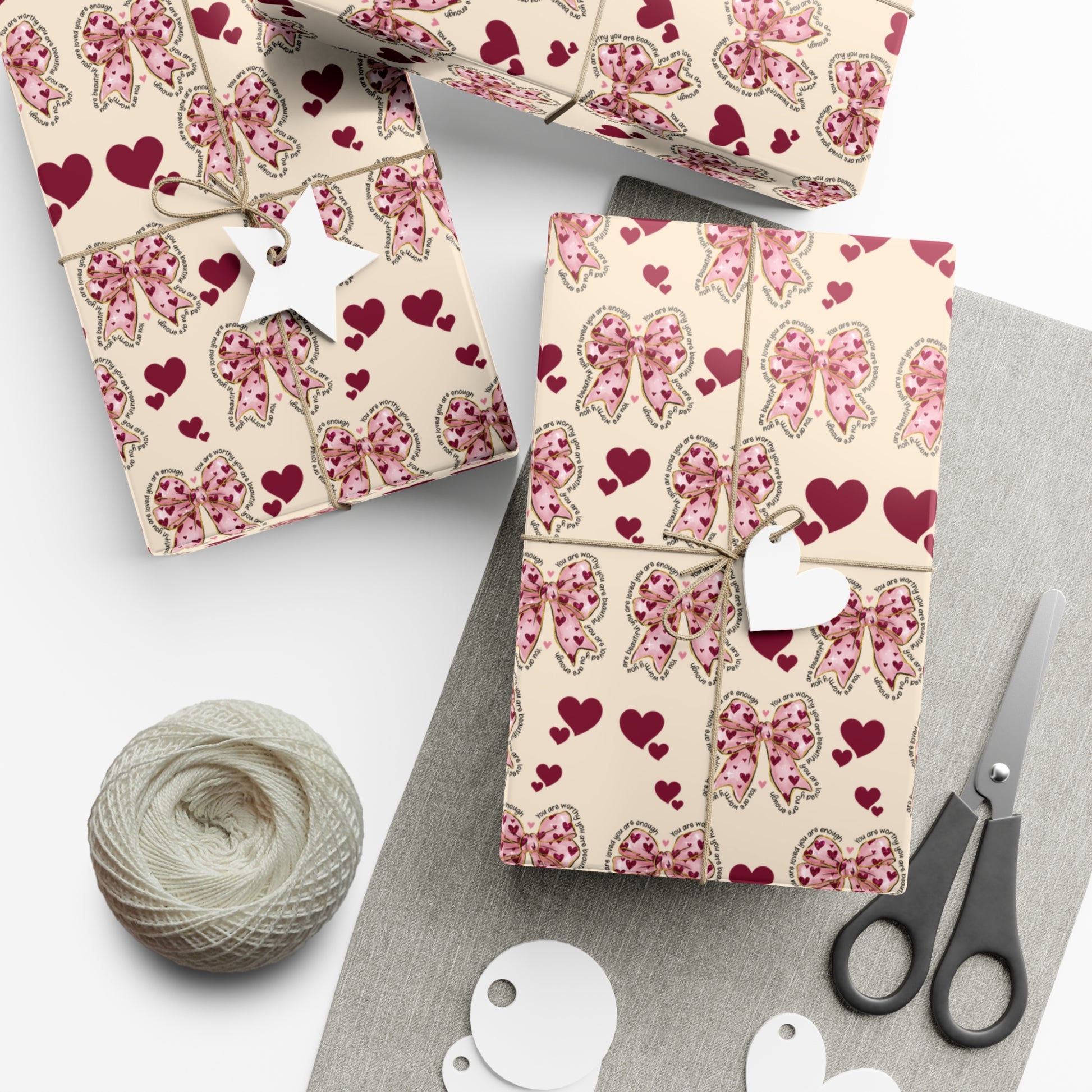 Charming Hearts & Pink Bows Wrapping Paper Elegant Gift Wrap for Any Occasion | Perfect for Birthdays, Anniversaries, and Special Celebrations Gift for Her - MRSBYVALLE