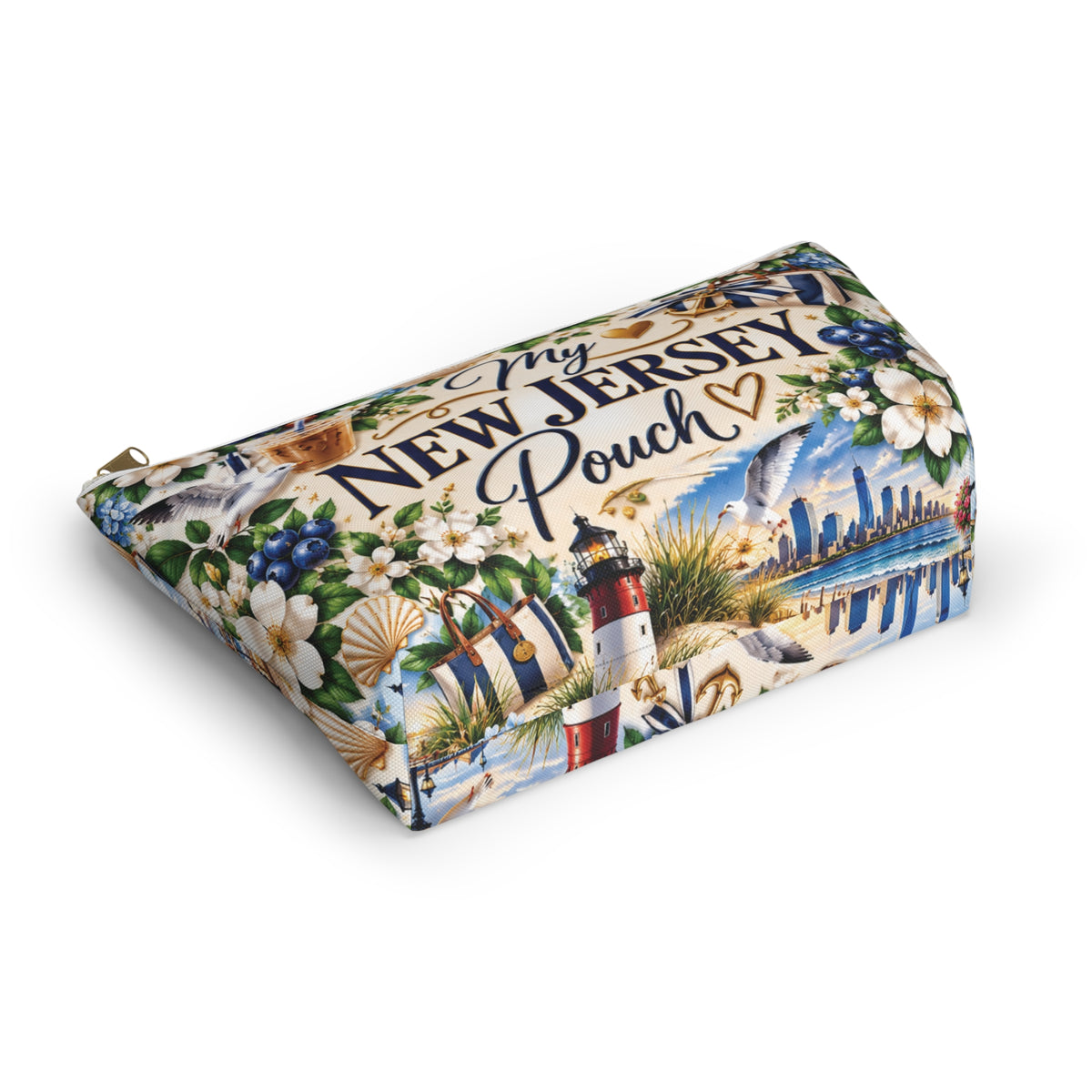 My New Jersey Pouch — Coastal Accessory Pouch with T‑Bottom (Beach Floral Design)