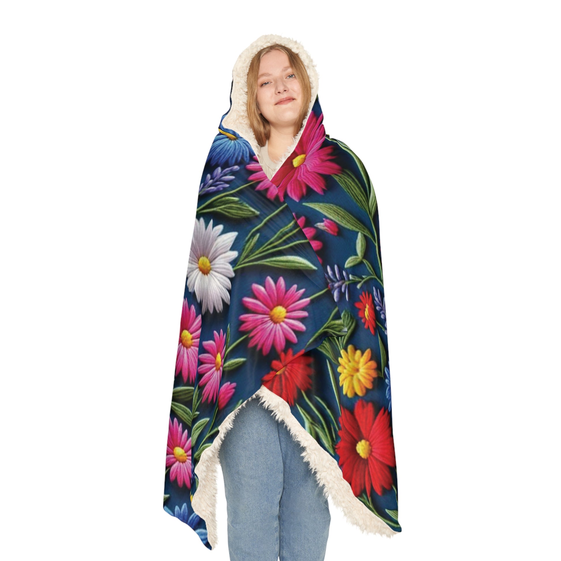 3D Illusion Wildflower Hooded Snuggle Blanket Cozy Throw for Her, Soft Winter Comfort, Relaxation, Movie Nights, Unique Floral Gift for Mom Housewarmimg