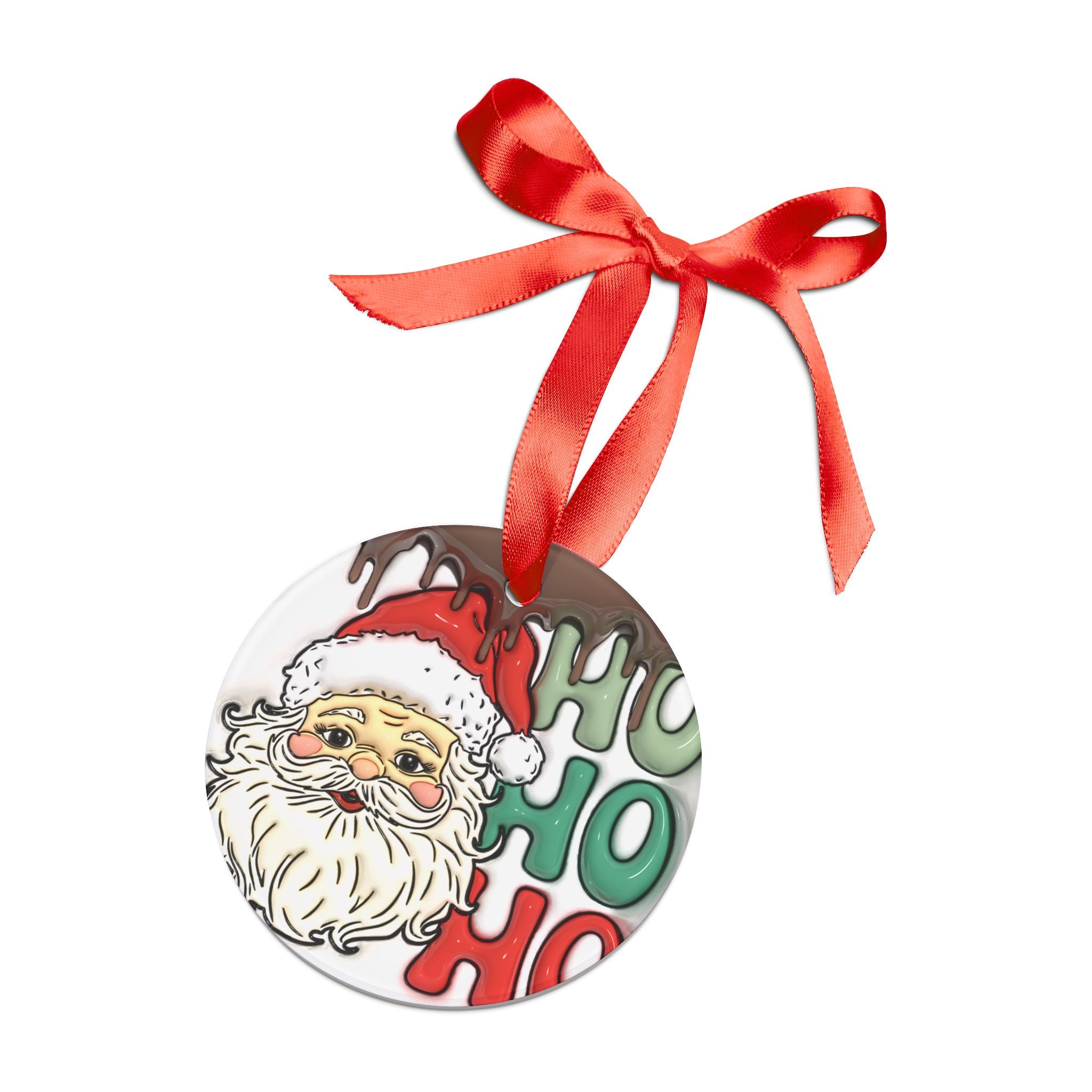 3D Santa 'HO HO HO' Illusion Ornament with Red Ribbon Festive Christmas Decor, Perfect Tree Accent, Glossy Finish, 2.9x2.9 Inches, Unique Holiday Keepsake Ideal for Tree Trimming - MRSBYVALLE