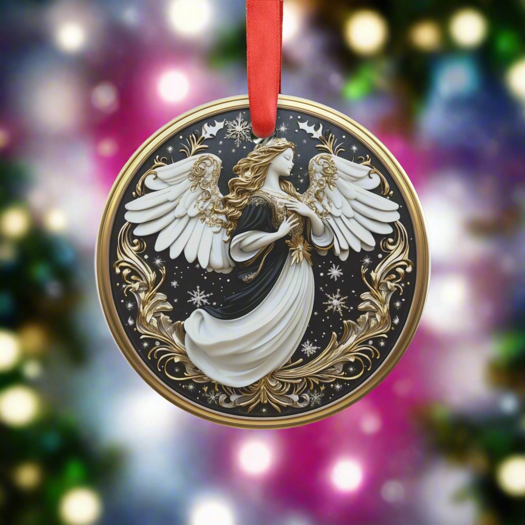 Elegant Black & Gold Angel 3D Illusion Christmas Ornament - Stunning Holiday Decor, Perfect Gift, Luxurious Design, Adds Timeless Beauty and Sophistication to Your Christmas Tree Holiday Gifts - MRSBYVALLE