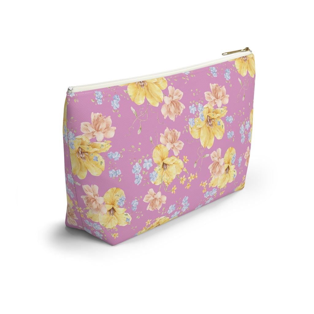 Pochette à accessoires florale jaune — Trousse de toilette en forme de T