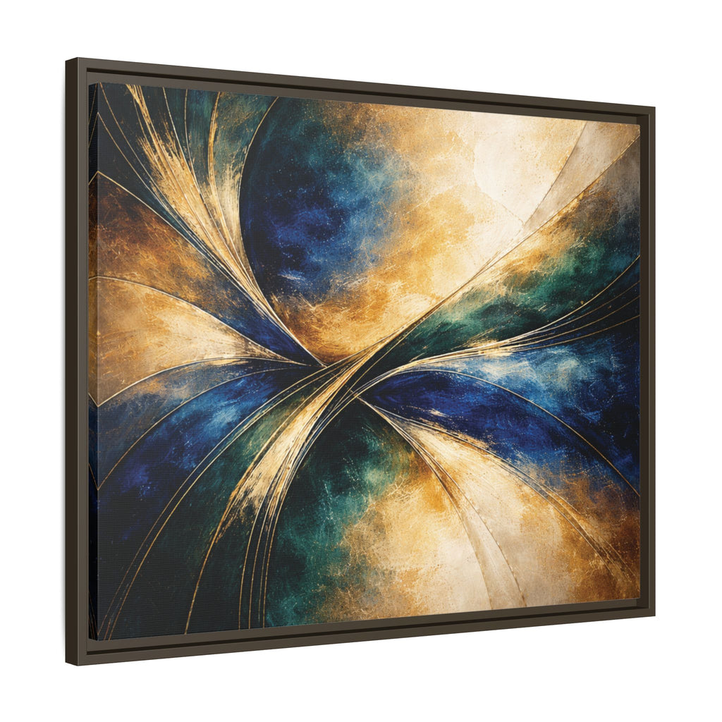 Gilded Convergence  Luxe NeoDeco Blue & Gold Abstract Wall Art Framed