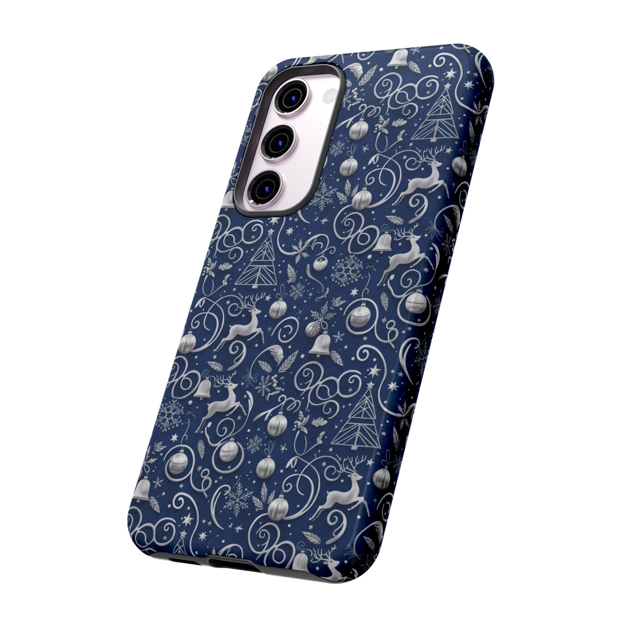 Coque Téléphone Noël Bleu & Argent – Motif Paillettes Festives pour iPhone 17, Tous iPhones & Galaxy | Cadeau MRSBYVALLE pour Elle