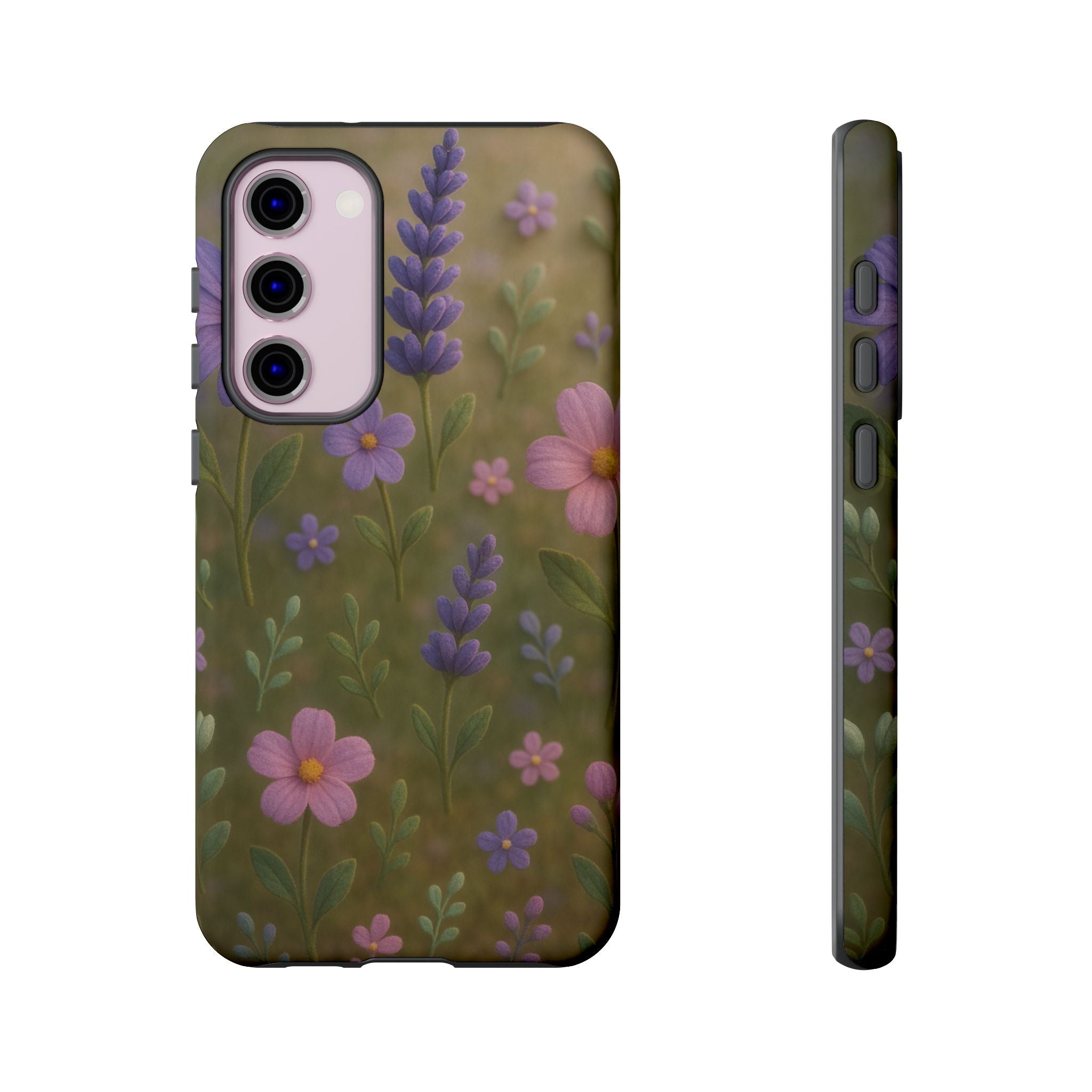 Pastel Flowers 3D Illusion Wildflower Phone Case Cute Pastel Floral Design in Lavender, Pink, Mint Green Aesthetic Protective Case for iPhone and  Android