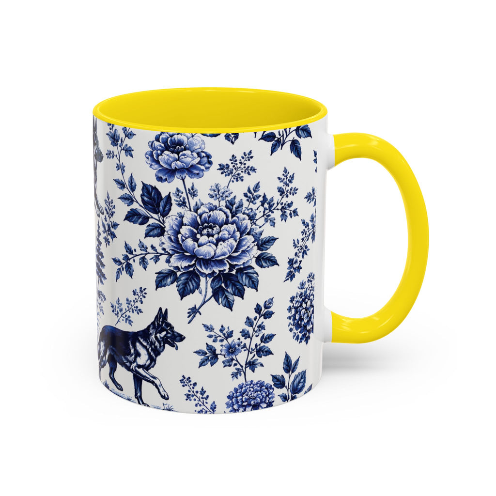 Elegant German Shepherd Floral Mug | Luxury Blue Toile Coffee Mug 11/15oz Accent Ceramic