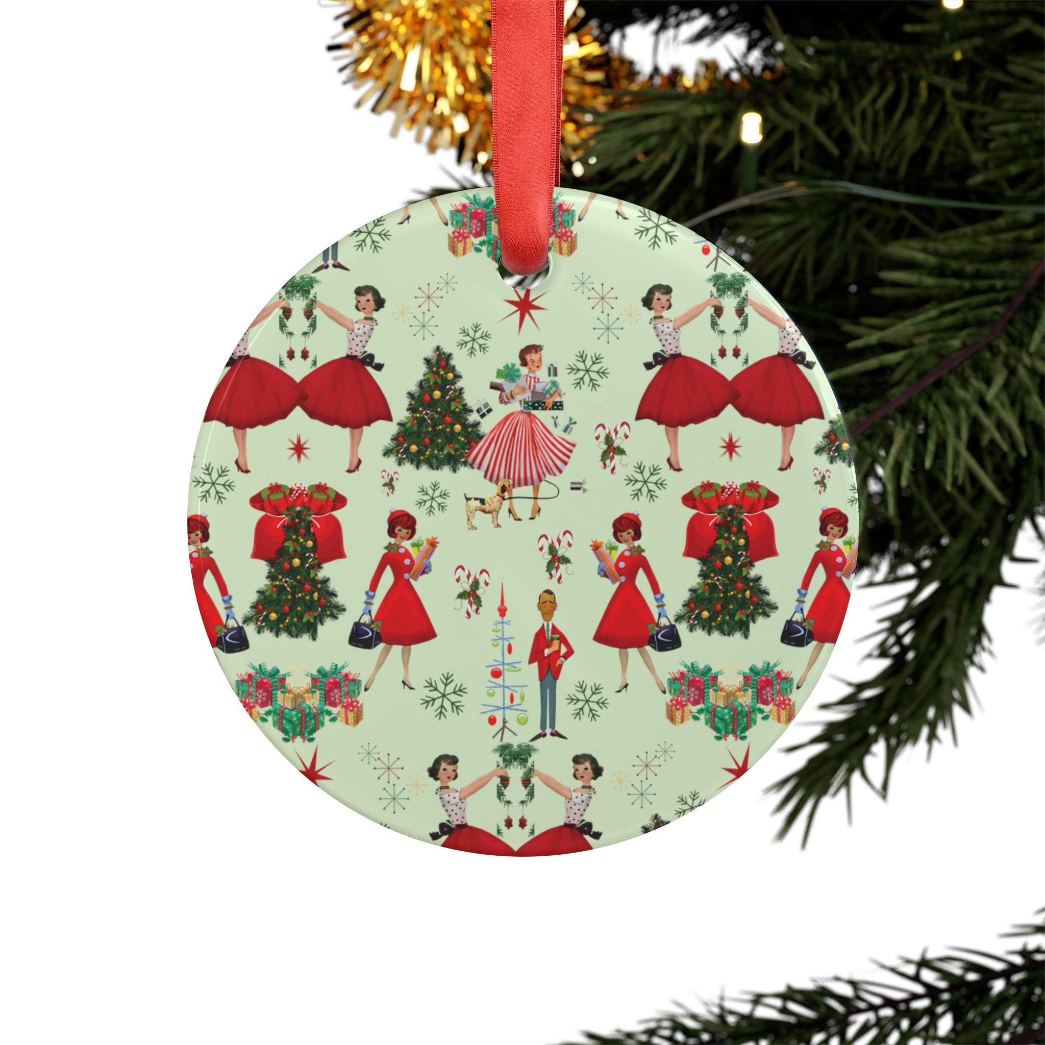 50s Christmas Acrylic Ornament Elegant Design Ornament with Ribbon Perfect Christmas Decoration | Durable Holiday Keepsake | Charming Winter Design | Ideal for Tree Trimming and Gift Giving - MRSBYVALLE