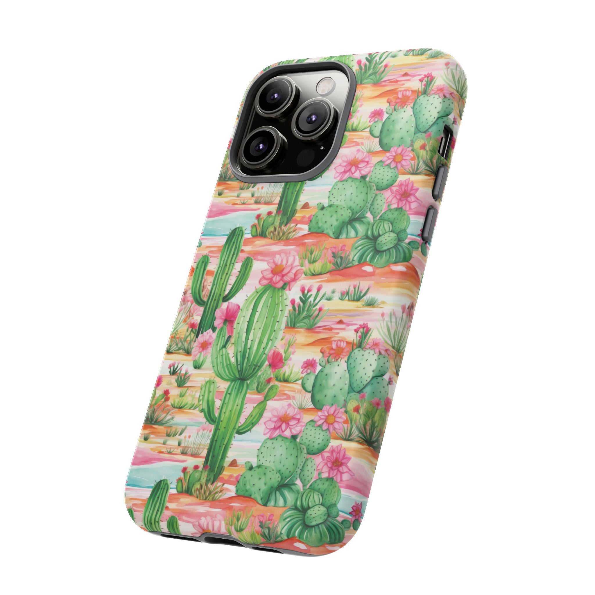 Pink and Mint Green Cactus Phone Case - Tough, Stylish Cover with Cactus Flowers | Durable Protection for iPhone & Android | Fresh Nature-Inspired Design!