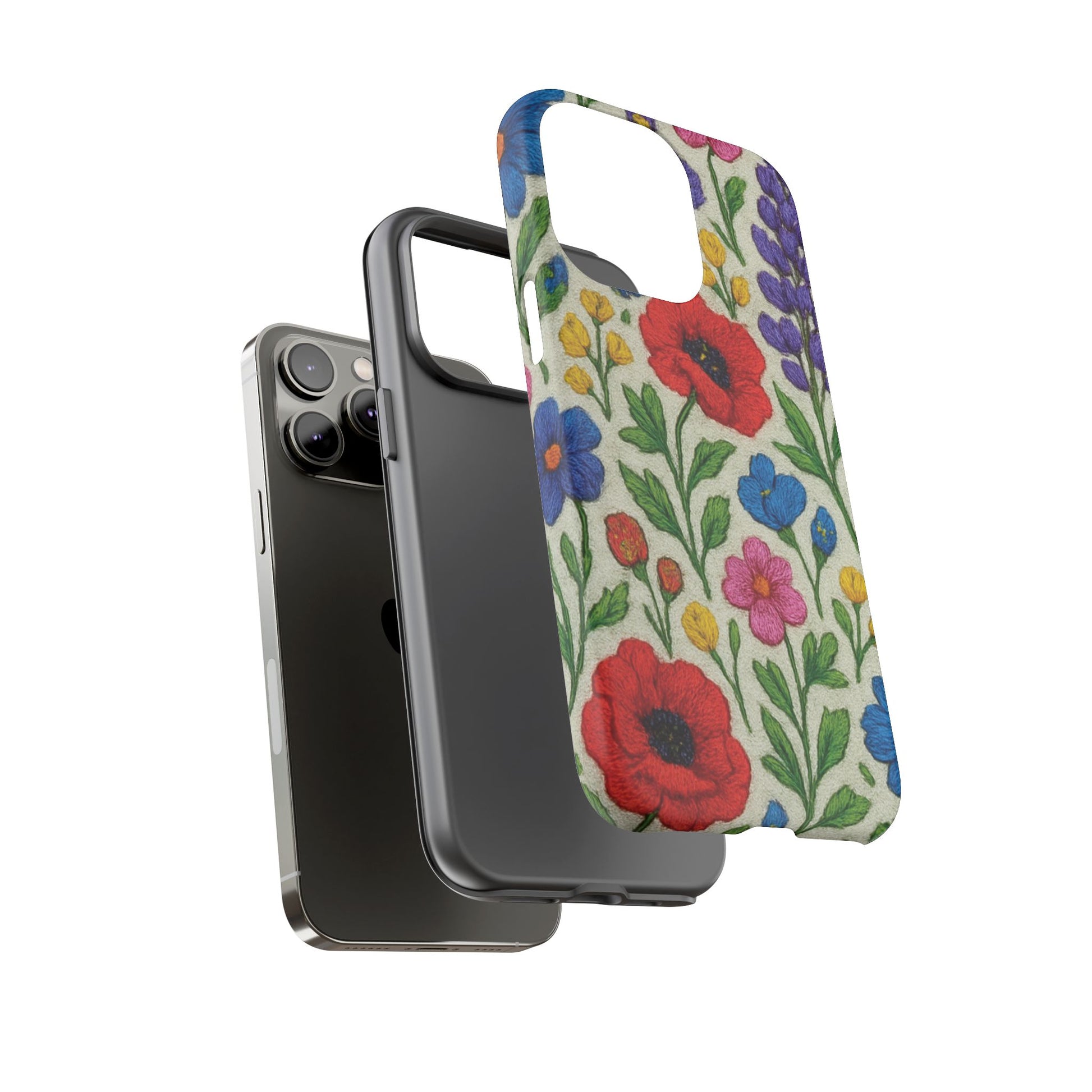 Bright 3D Illusion Wildflower Phone Case Cute Floral Design in Red, Pink, Blue – Aesthetic Protective Case for iPhone and  Android