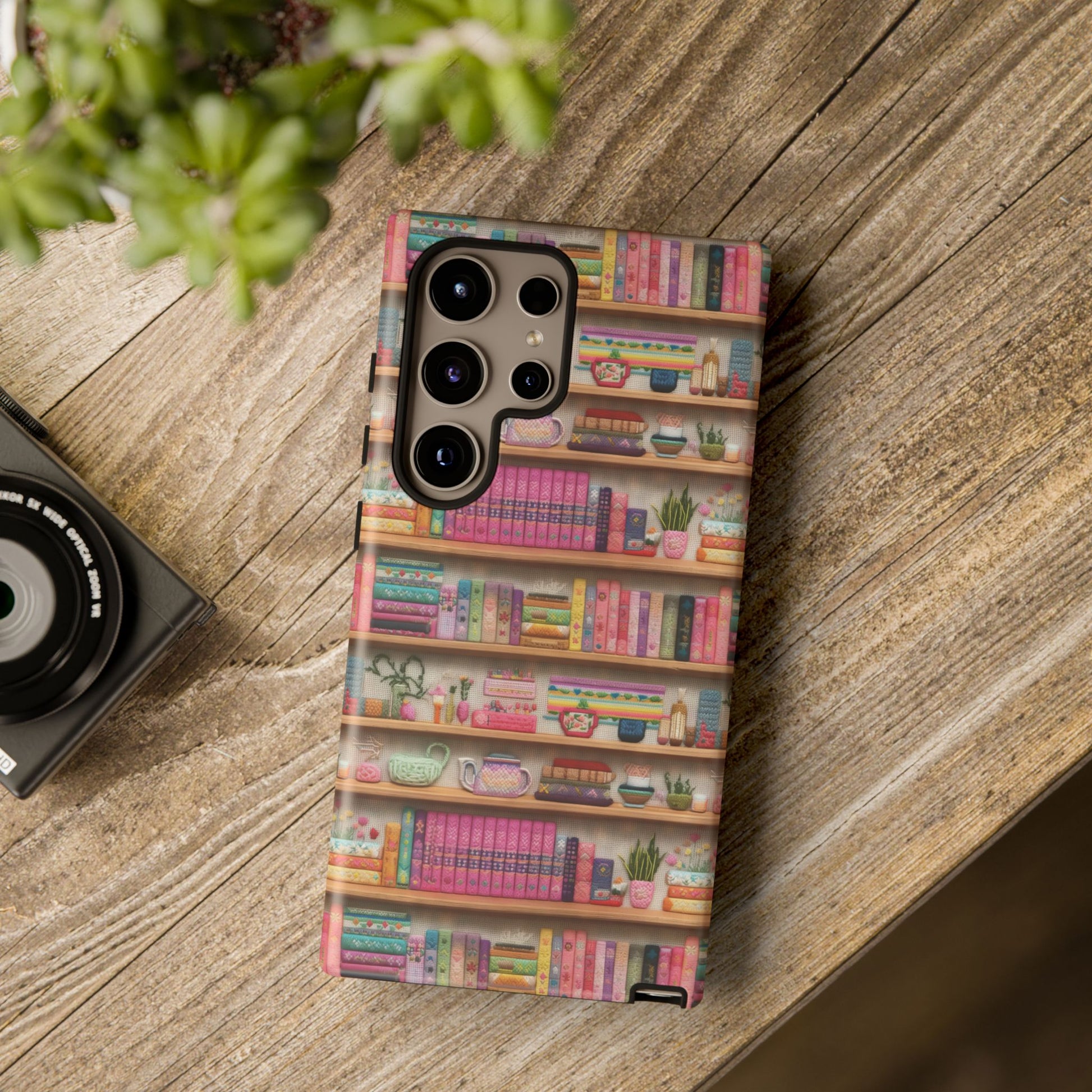 Whimsical 3D Embroidery Illusion Books on Pastel Shelves Phone Case for iPhone, Samsung & Pixel: Unique Accessory for Literary Enthusiasts Gift for Her Perfect for Floral Lover