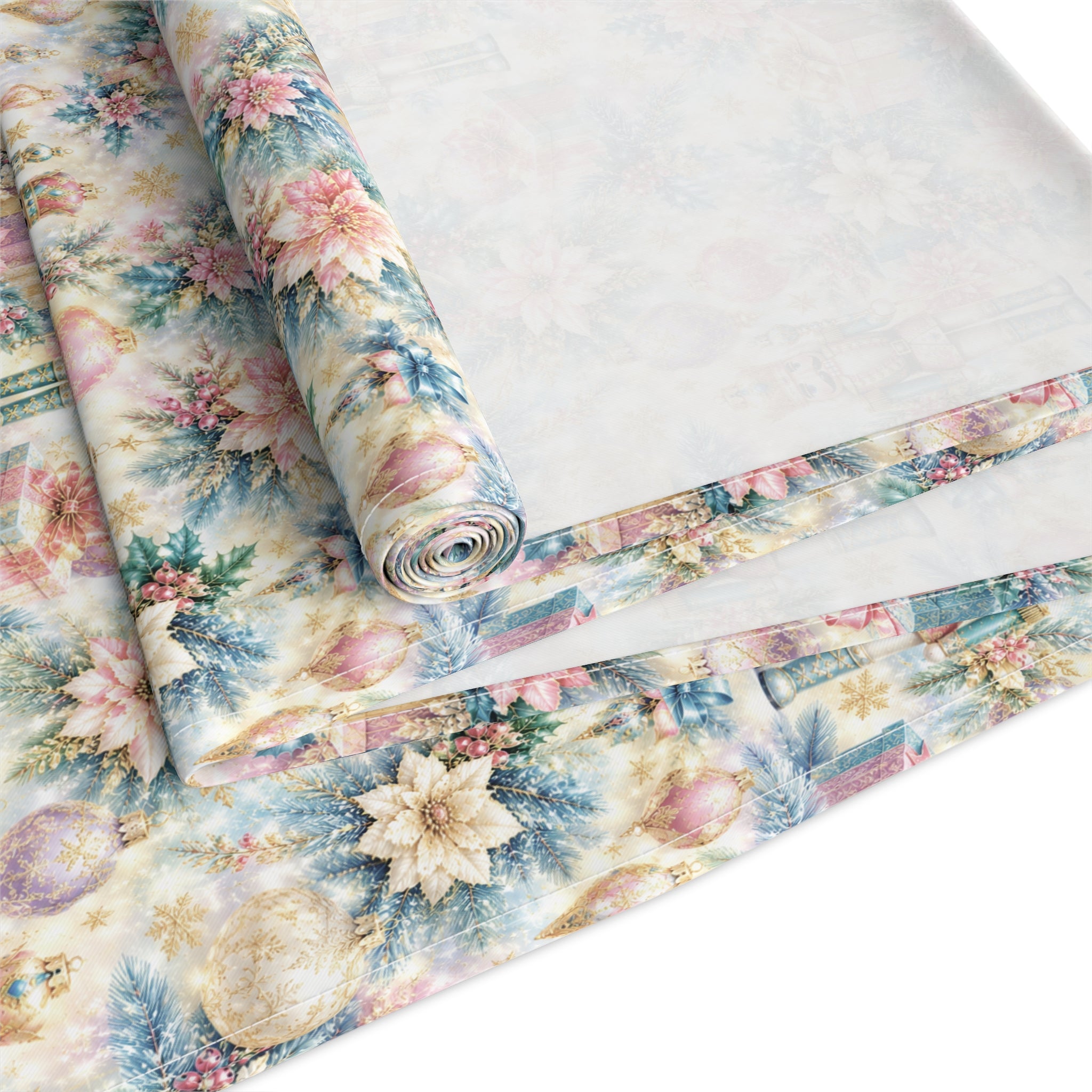 Nutcrackers Pastel Pink and Turquoise Table Runner — Pastel Cottagecore Cotton-Blend Decor