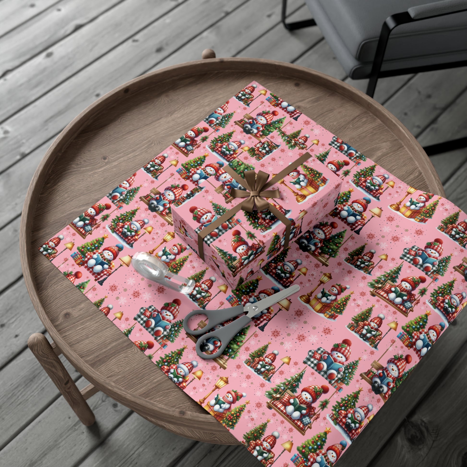 Pink Christmas Snowman Wrapping Paper with Adorable Pink Bows Perfect for Whimsical Christmas Gift Wrap | Festive Holiday Present Wrapping Sheets - MRSBYVALLE