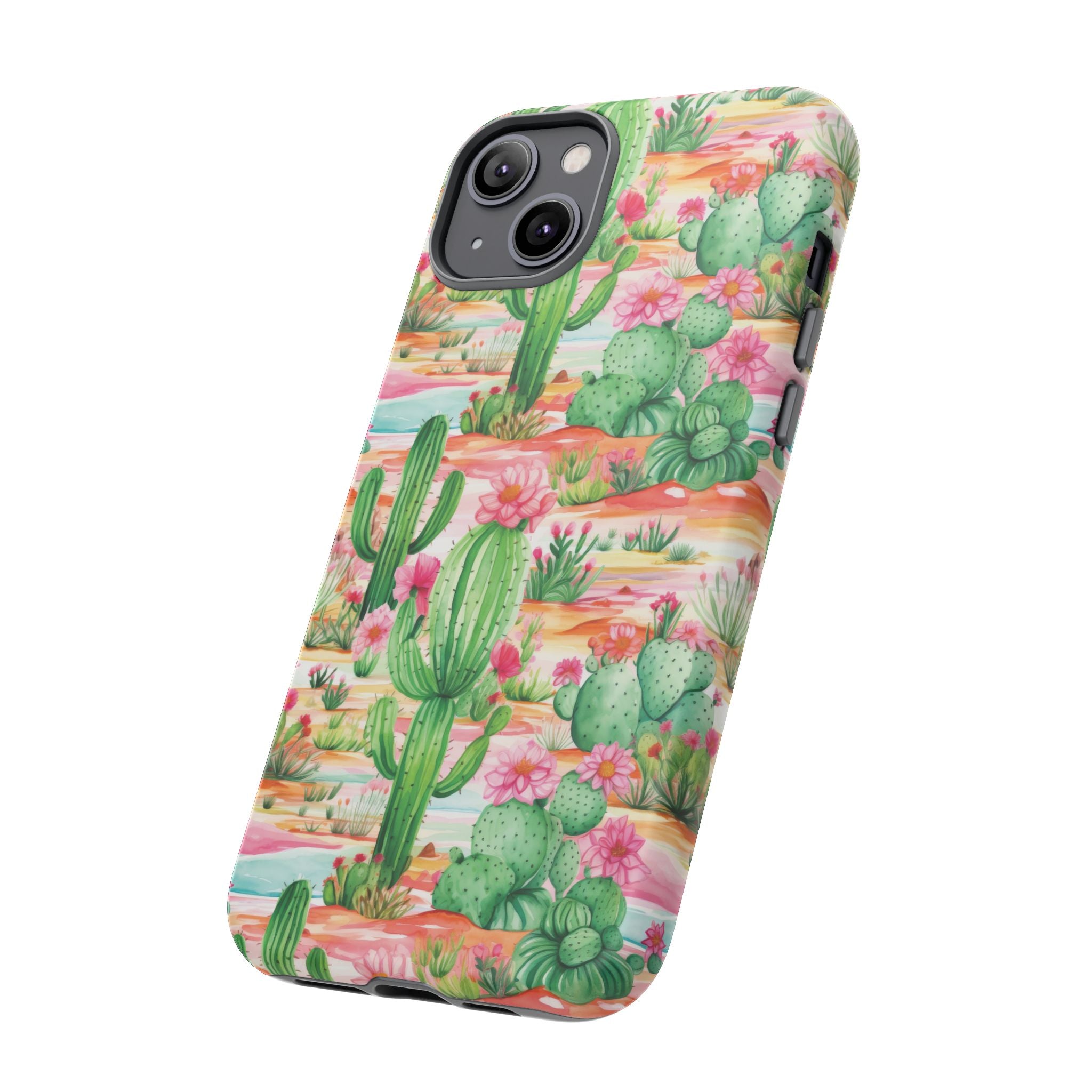 Pink and Mint Green Cactus Phone Case - Tough, Stylish Cover with Cactus Flowers | Durable Protection for iPhone & Android | Fresh Nature-Inspired Design!