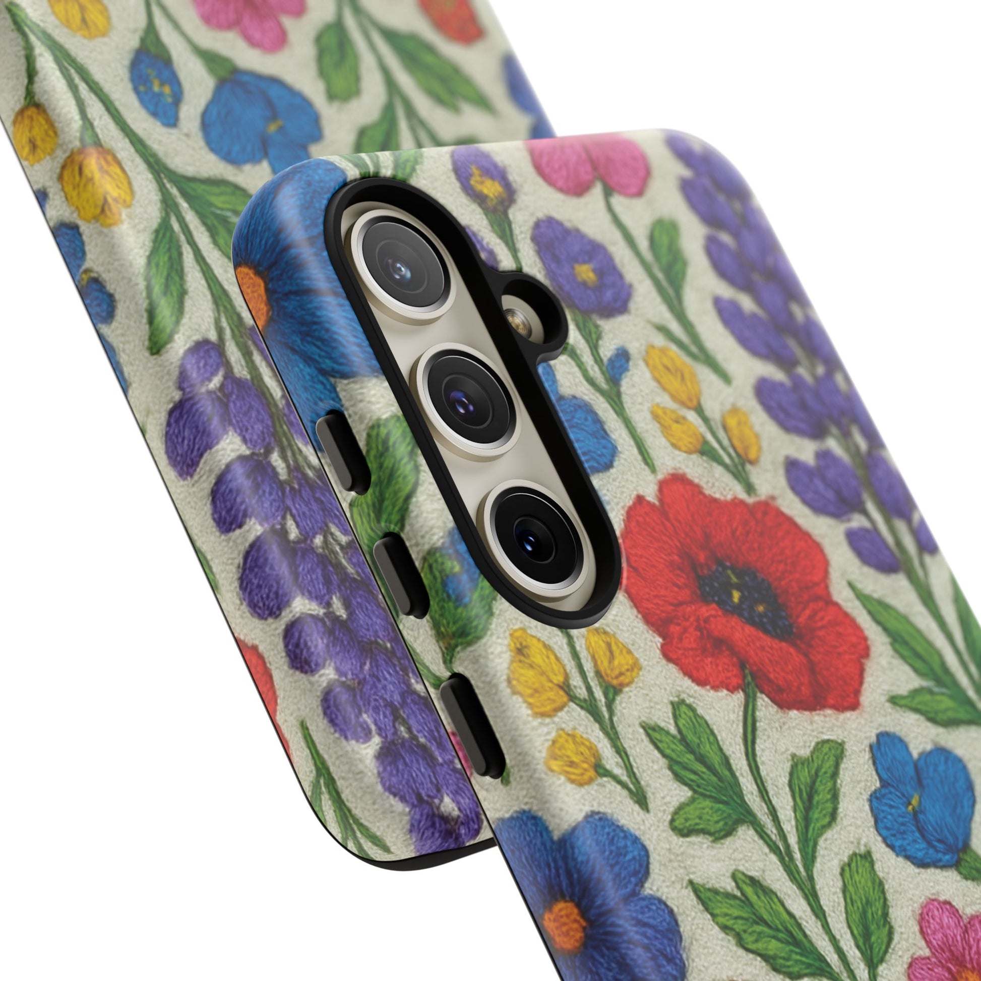 Bright 3D Illusion Wildflower Phone Case Cute Floral Design in Red, Pink, Blue – Aesthetic Protective Case for iPhone and  Android