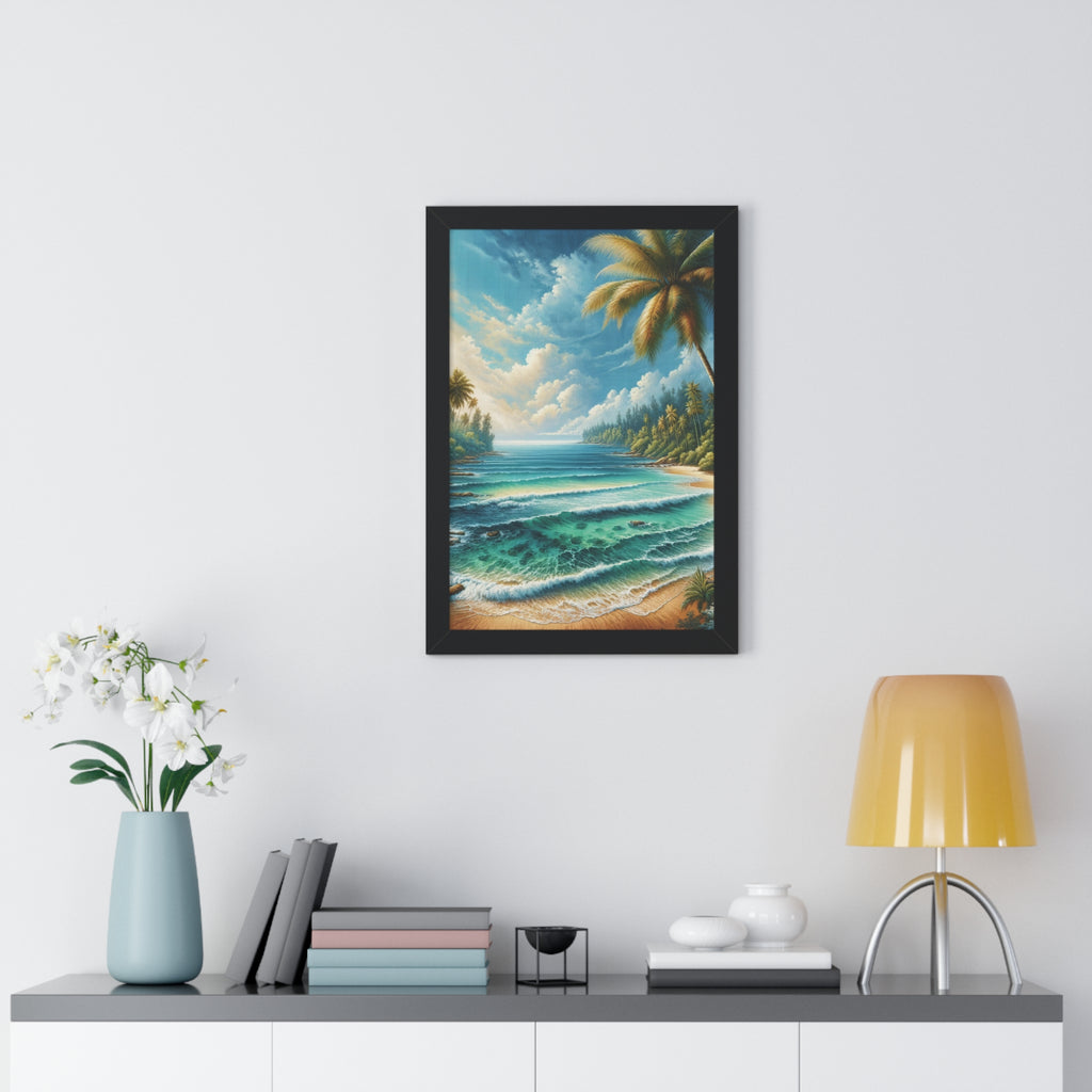 Coastal Bliss Ocean Beach View Framed Canvas Wall Art for Home Decor Framed Canvas Print Wall Art Classic Encased in Black, White, or Walnut Frames with Durable Acrylic Protection Ready to Hang  Timelessly Crafted..