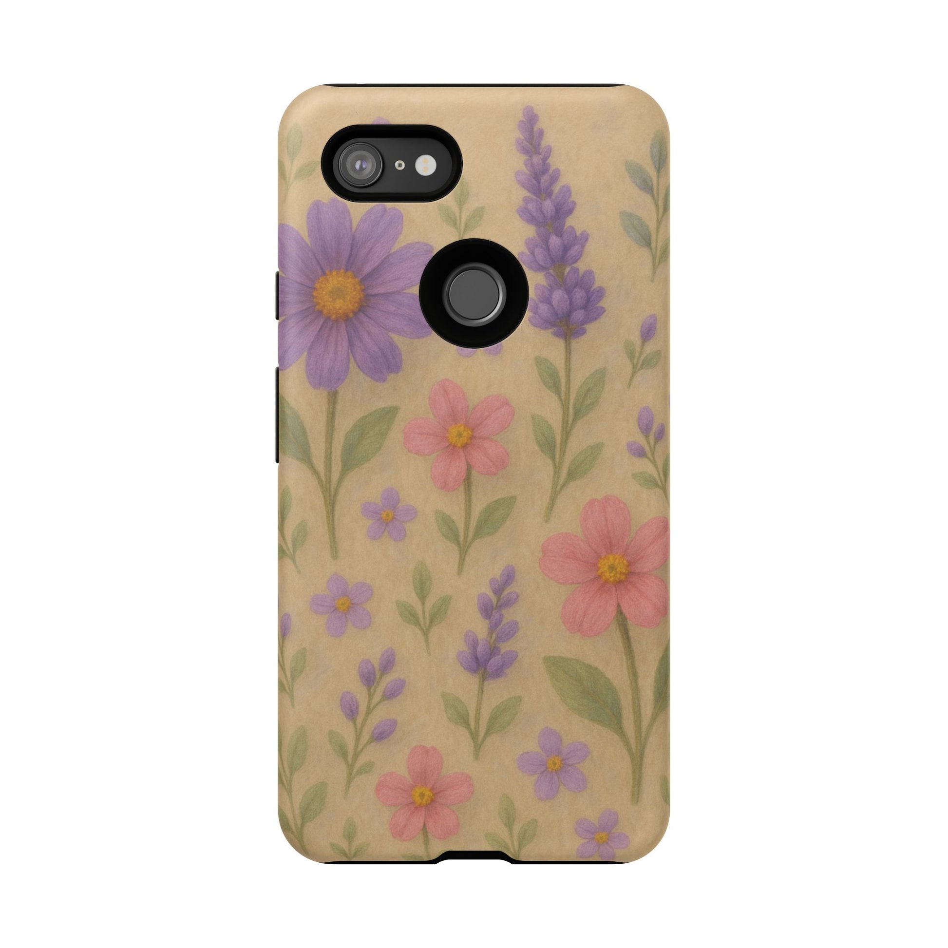 3D Illusion Wildflower Phone Case Cute Pastel Floral Design in Lavender, Pink, Mint Green – Aesthetic Protective Case for iPhone and  Android
