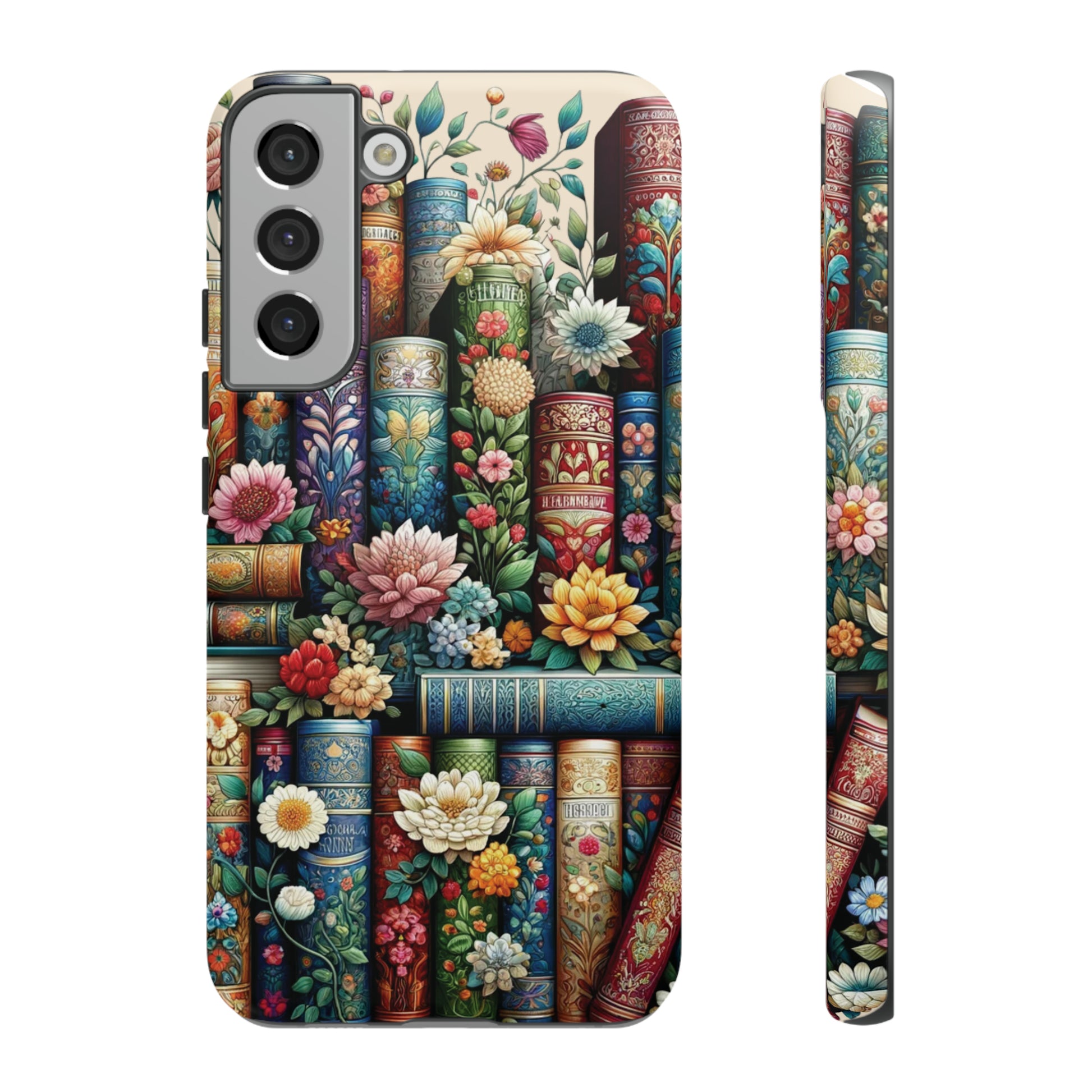 Books and Floral Boho Luxury Phone Tough Case Floral Elegant Durable Stylish for Modern Devices iPhone 15, Samsung iPhone Samsung Accessory Gift for Her.