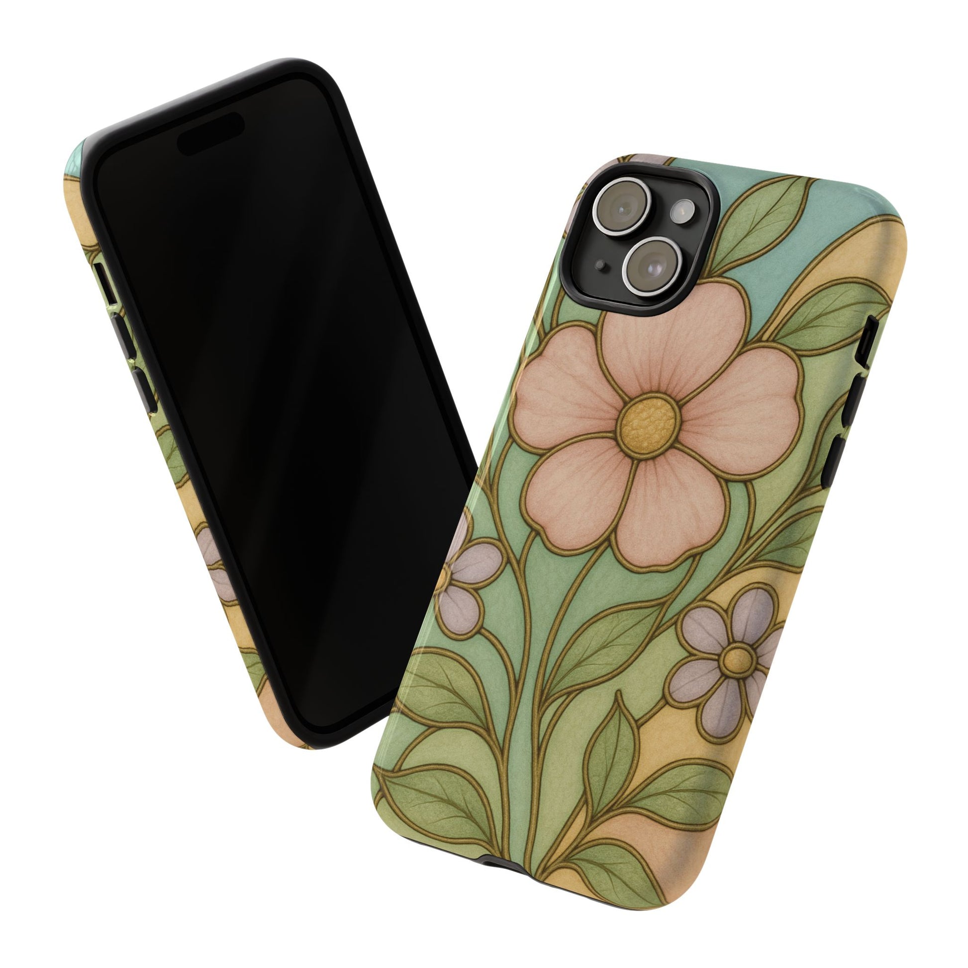 Pastel Pink, Yellow Stain Glass Illusion Floral Phone Case  Romantic Cottagecore Aesthetic, Soft Botanical Design, Protective Gift for Her, Fits iPhone & Samsung Models