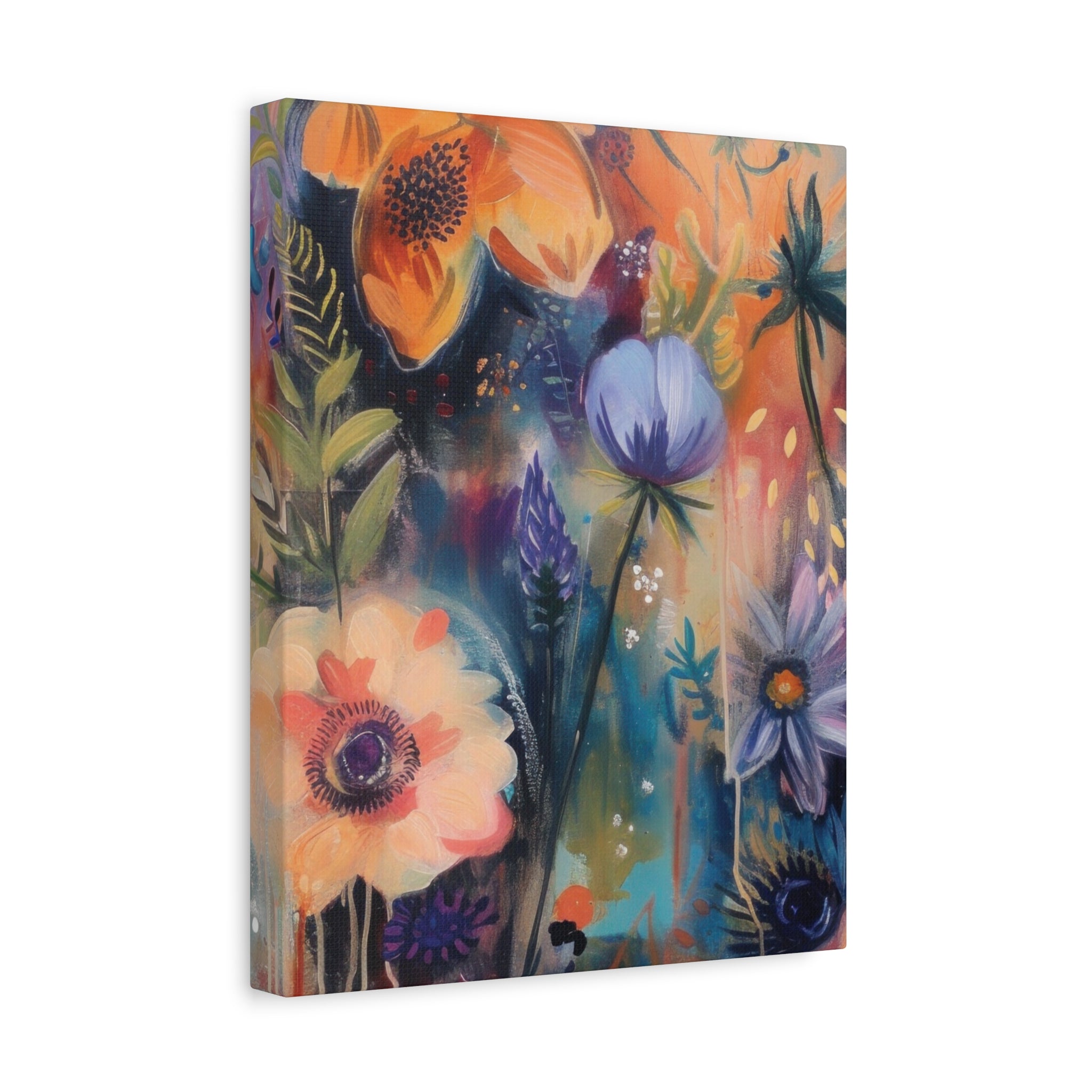 Boho Floral Wall Art Matte Canvas Stretched, Vibrant Botanical Design, Perfect for Living Room, Bedroom, or Office Decor, Adds a Stylish Touch to Any Space1.25" - MRSBYVALLE