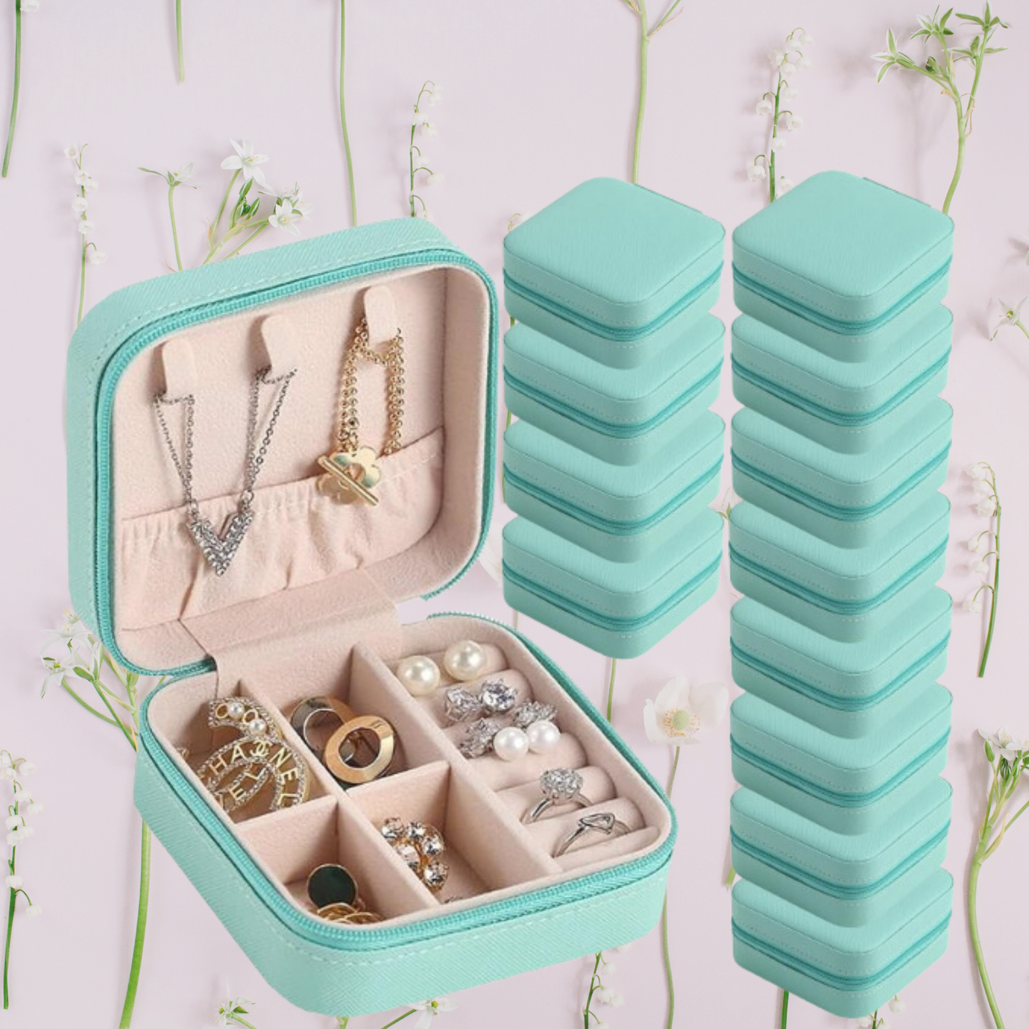Birth Flower and Name Custom Laser-Engraved Travel Jewelry Box - Compact Square Earring Organizer, Ideal Bridesmaid Gifts for Sister or Friend - MRSBYVALLE