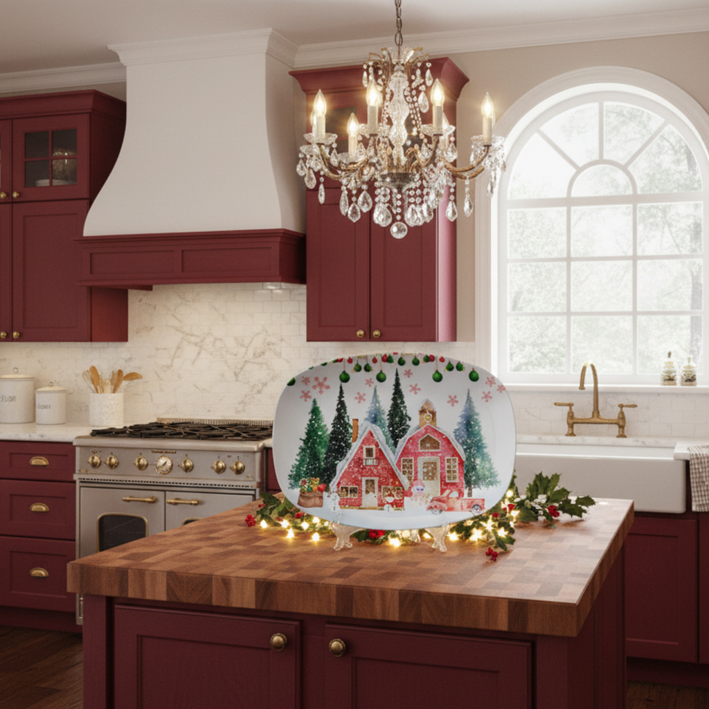 Classic Vintage Snowman Christmas Platter | 10x14 Winter Holiday Serving Dish