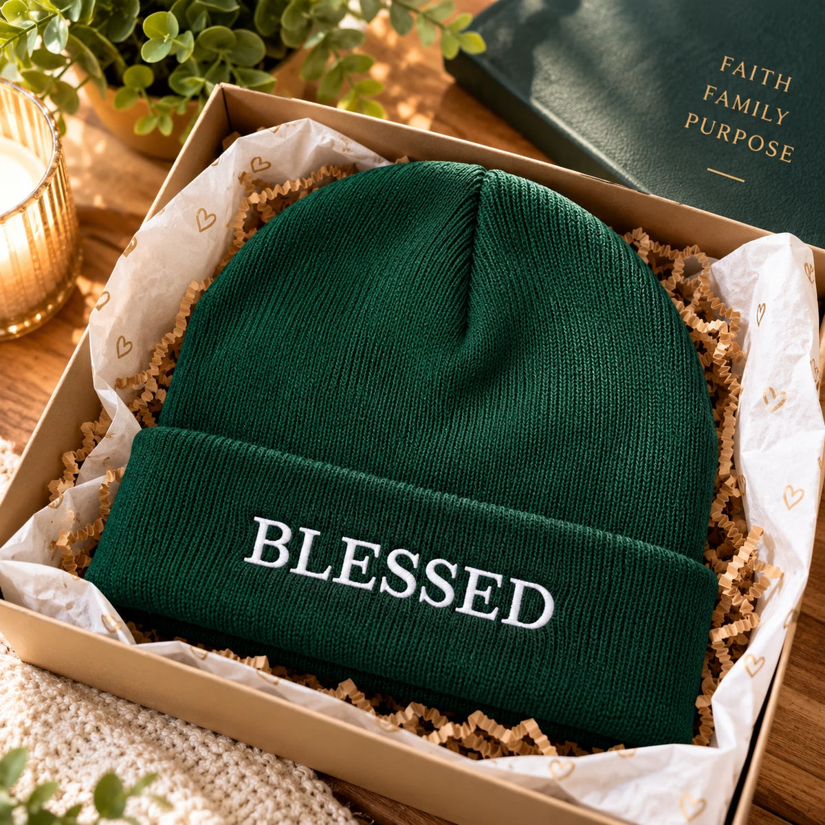 Christian Embroidered Beanie, Jesus, Blessed or Faith Cuffed Knit Winter Hat