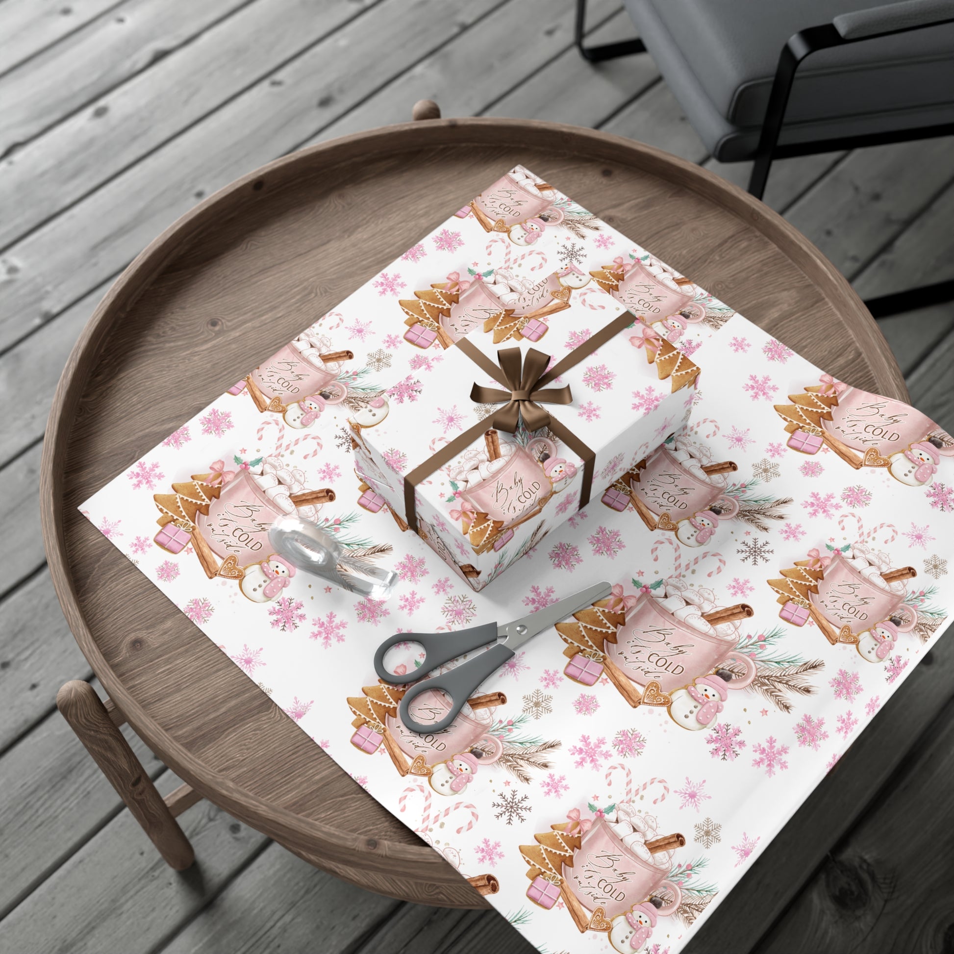 Baby it's Cold Outside Pink and White Wrapping Paper - Festive Holiday Design, Premium Quality, 100% Recyclable, Perfect for Christmas Gifts and Special Occasions - MRSBYVALLE