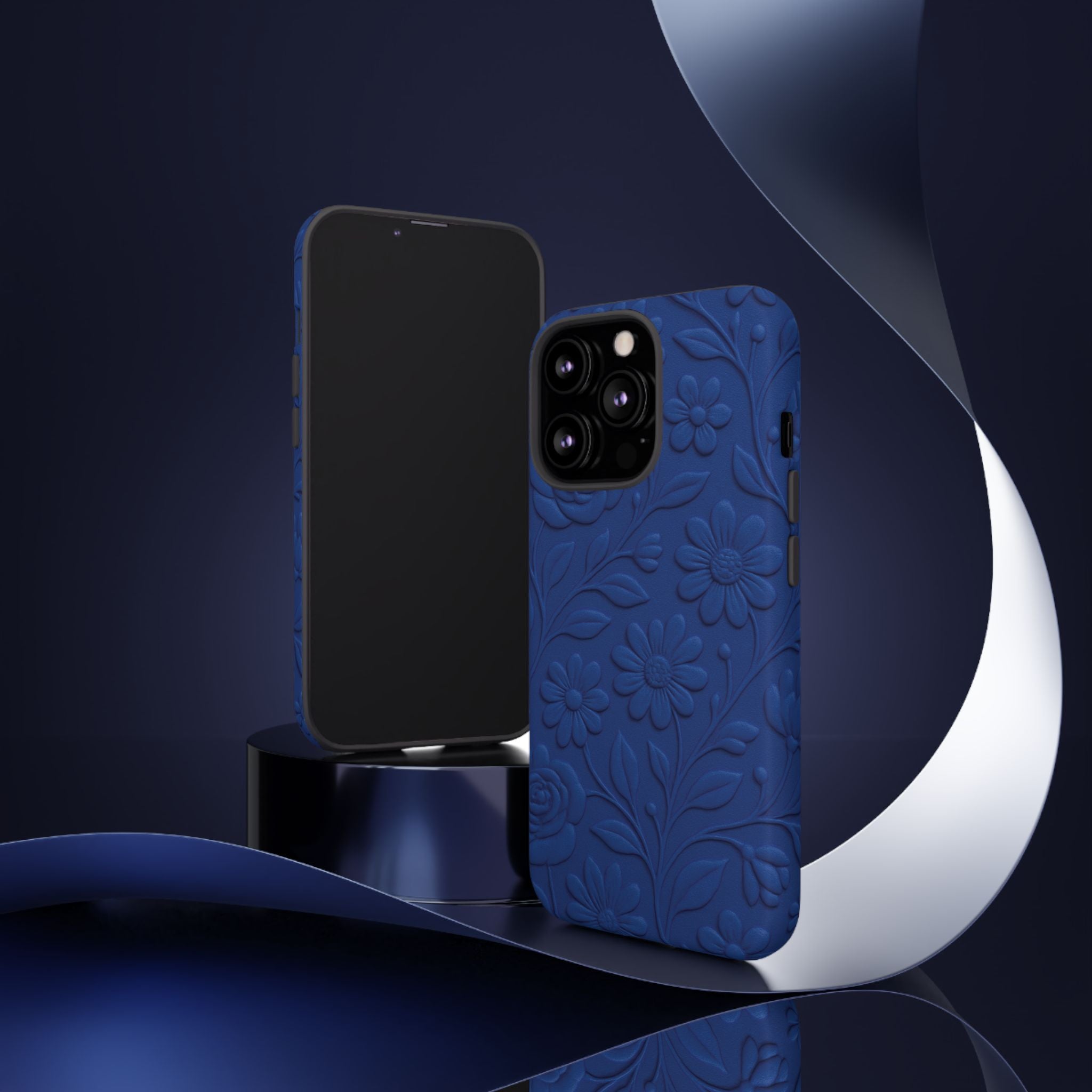 3D Illusion Floral Cobalt Blue Phone Case Elegant Raised Flower Design, Seamless Textured Look, Durable & Stylish Protection for iPhone and Android Models Fits iPhone & Samsung Models
