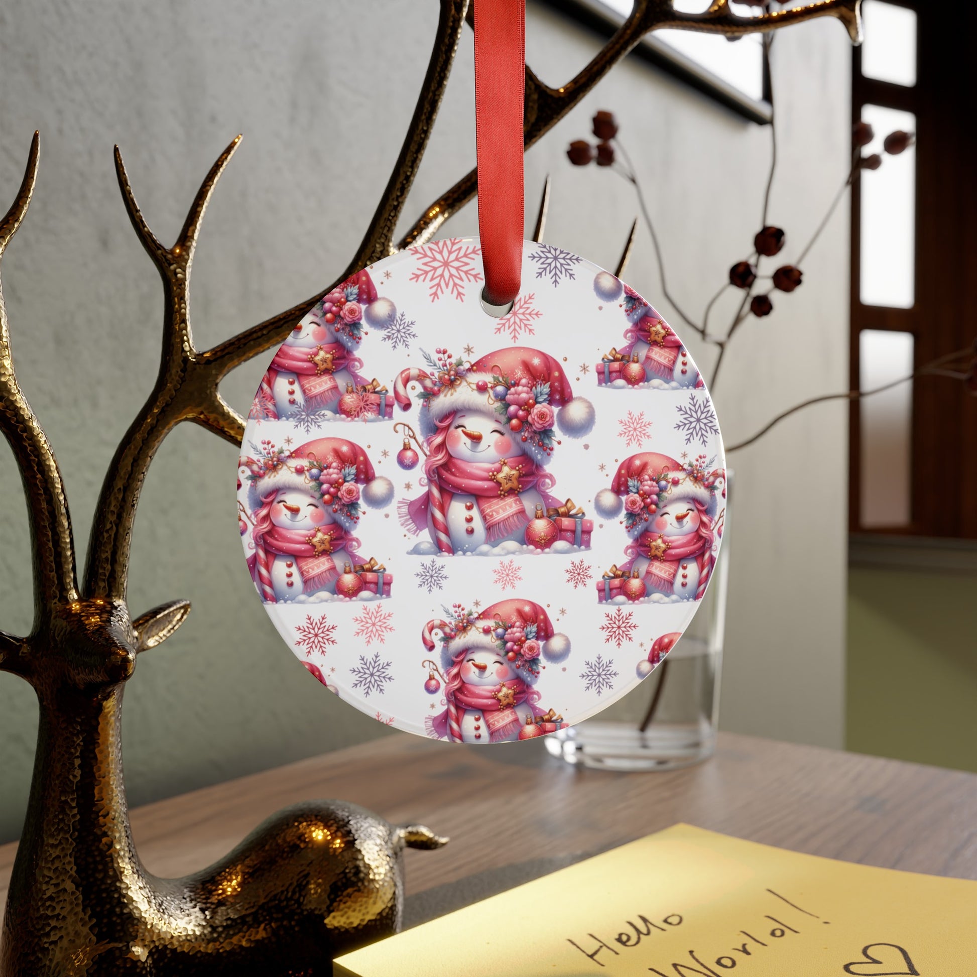 Pink Christmas Snow People Acrylic Ornament with Ribbon Perfect Holiday Decoration and Gift Durable Holiday Keepsake | Charming Winter Design | Ideal for Tree Trimming and Gift Giving - MRSBYVALLE