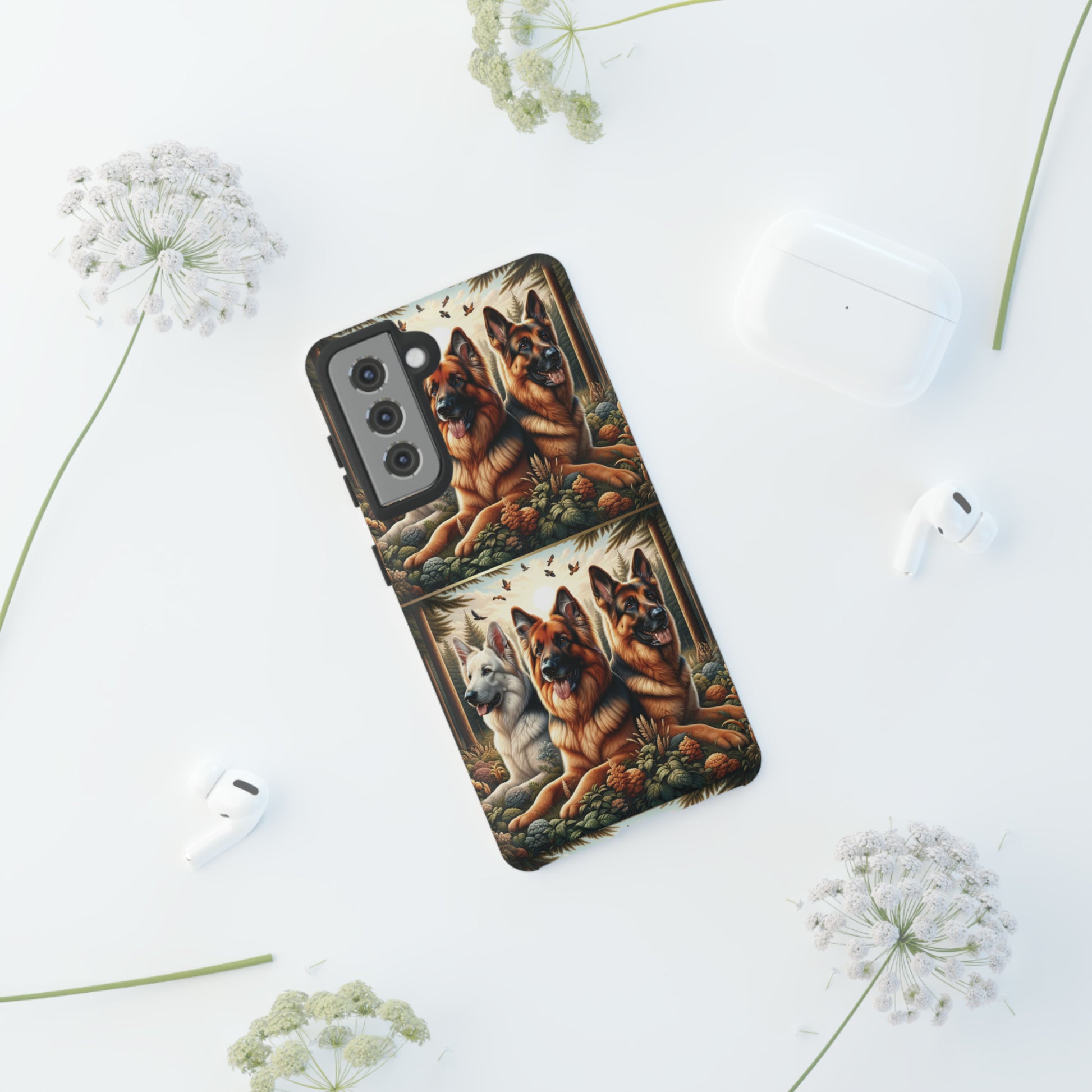 German Shepherd Phone Tough Case Floral Elegant Durable Dog Lover Devices iPhone 15, Samsung iPhone Samsung Accessory Gift for Her.