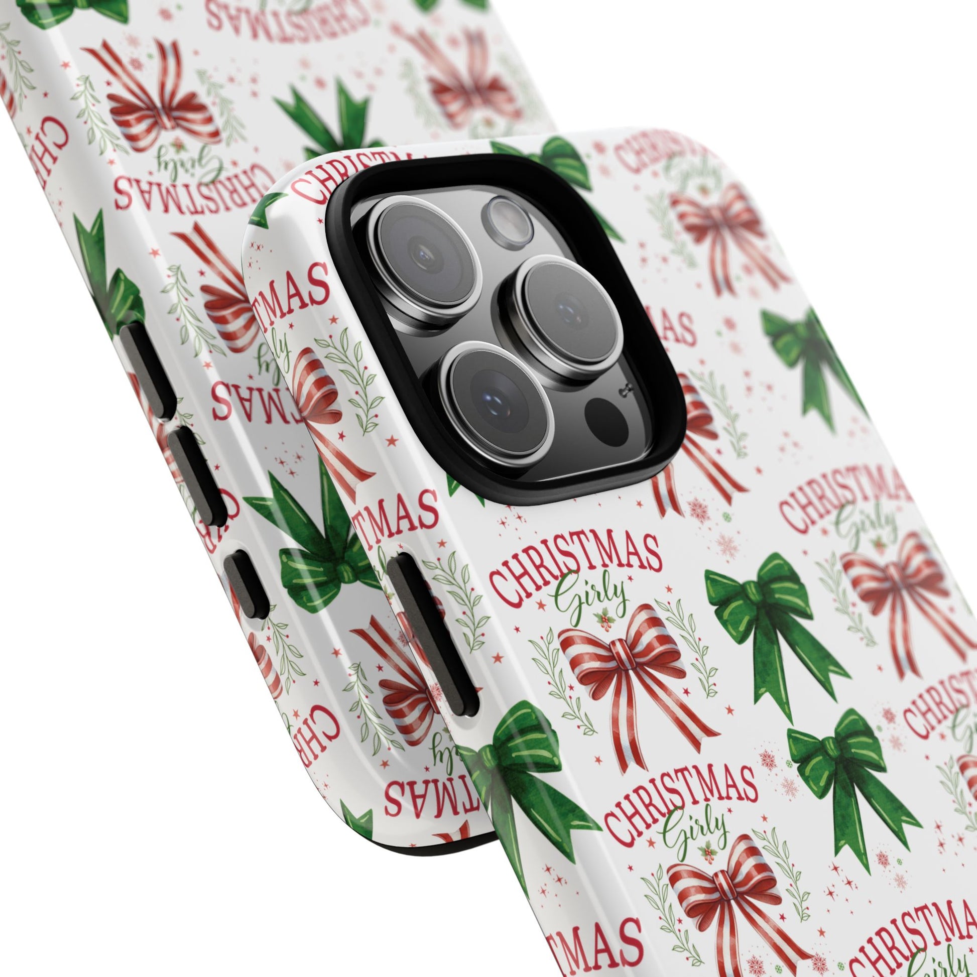 Girly Christmas Coquette Bows Pastel Phone Case for iPhone 17 16 15 23 Samsung, and Pixel | Stylish Protective Cover Gift for Her Perfect for Floral Lover