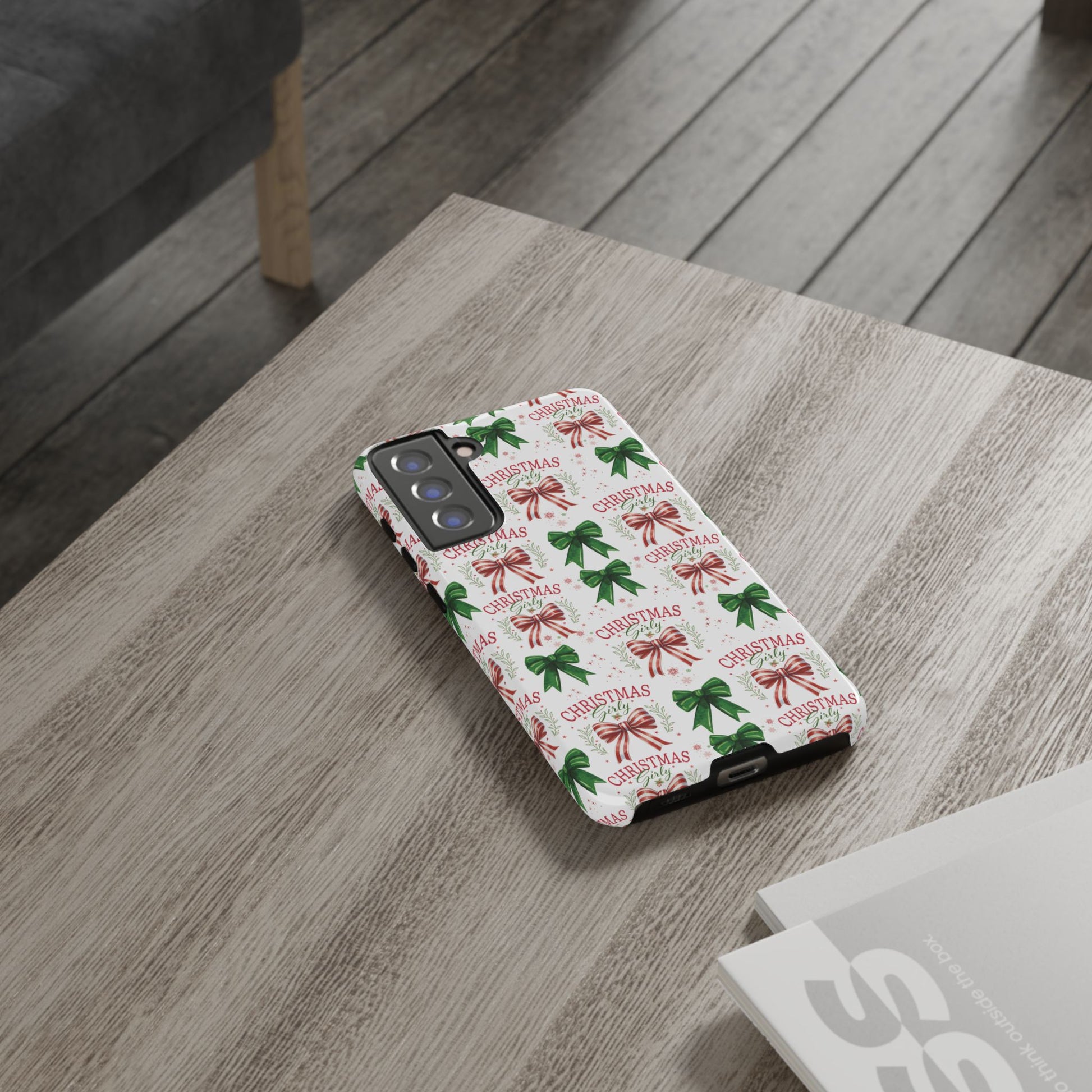 Girly Christmas Coquette Bows Pastel Phone Case for iPhone 17 16 15 23 Samsung, and Pixel | Stylish Protective Cover Gift for Her Perfect for Floral Lover