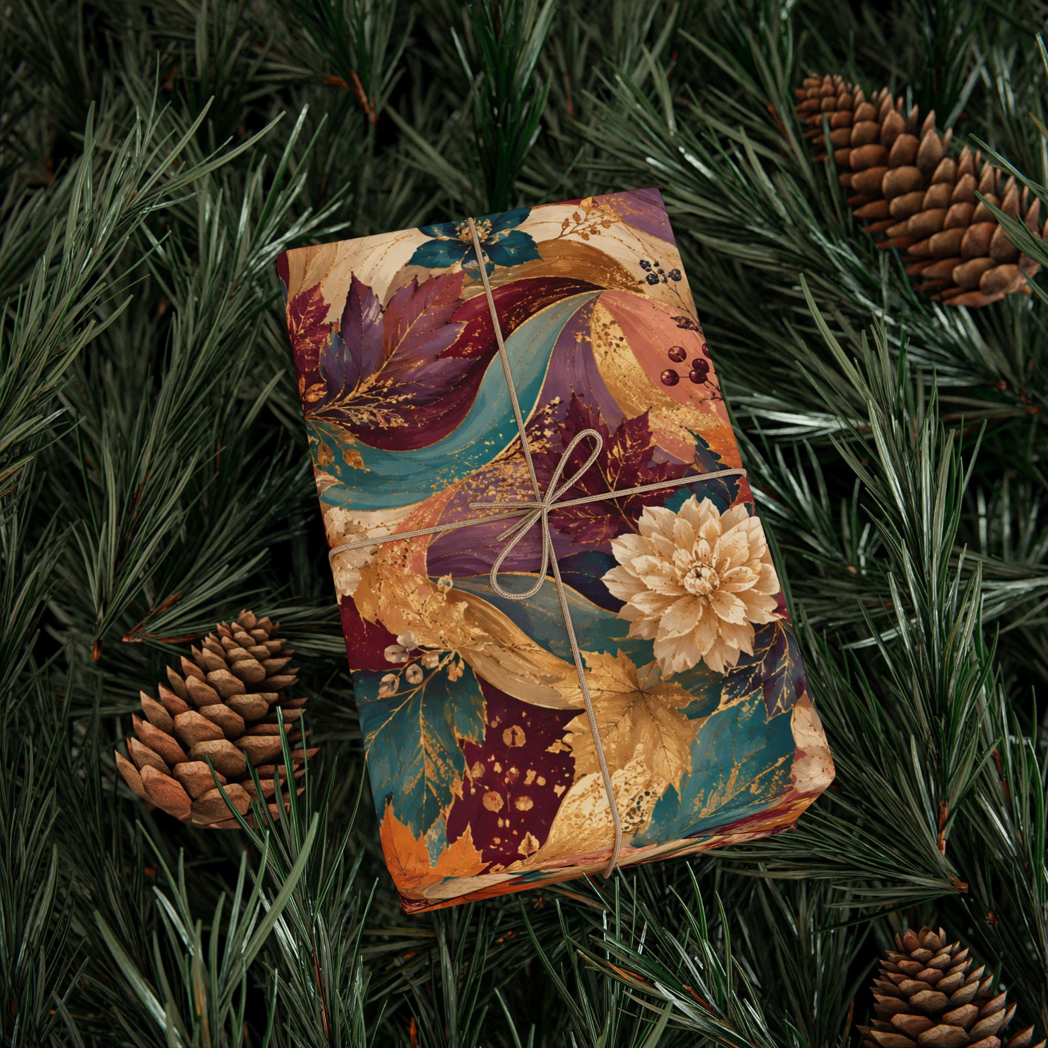 Autumn Floral Swirl Wrapping Paper - Fall Leaves & Bouquet Gift Wrap