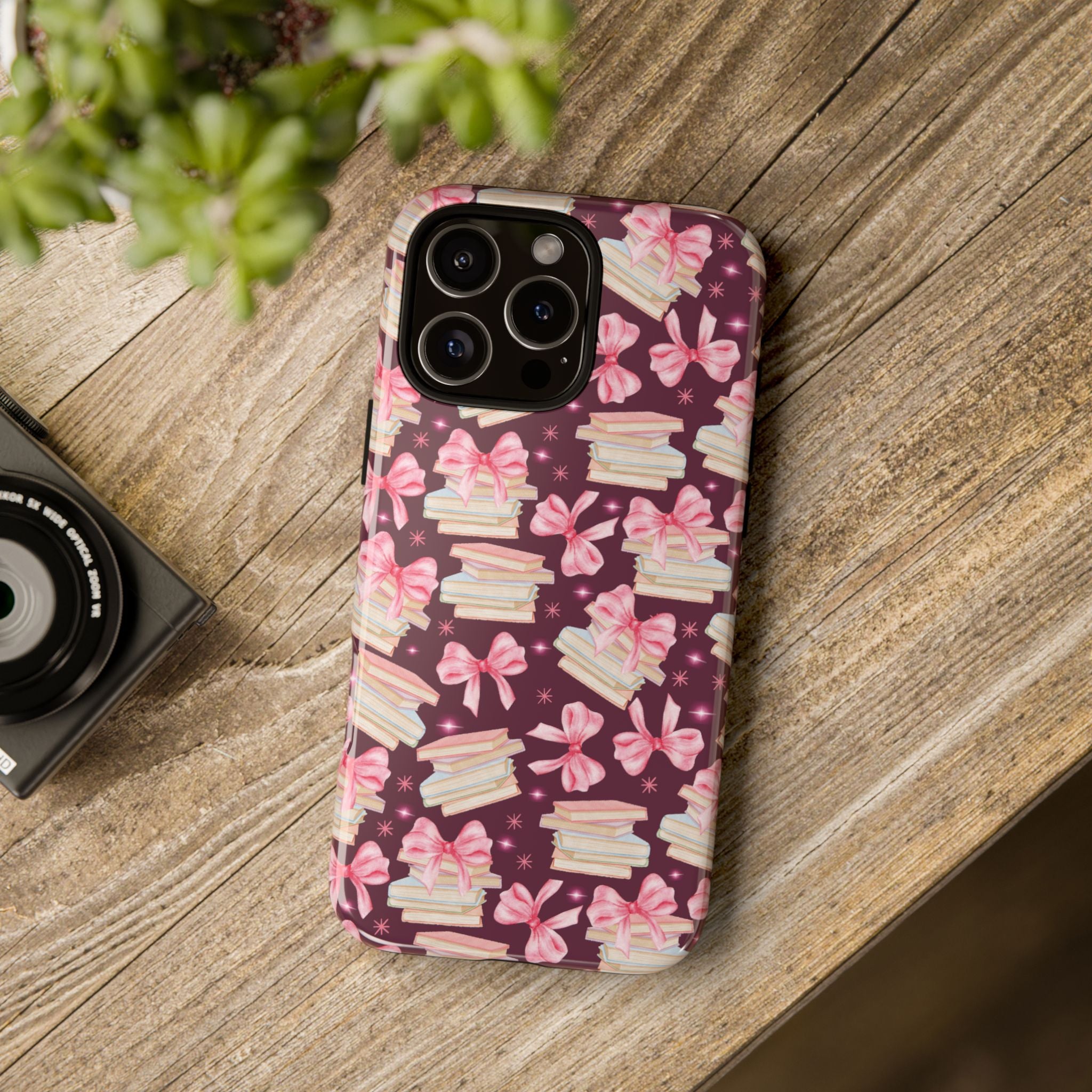 Coquette Pink Bows & Books Phone Case for iPhone 17 and Samsung, Pixel | Stylish Protective Cover Gift for Her Perfect for Floral Lover