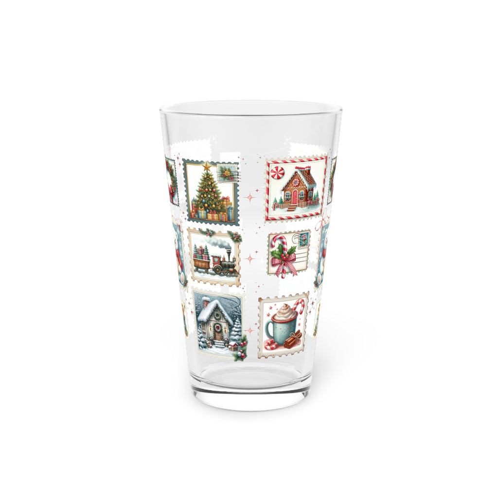 Christmas Postal Stamp Pint Glass Holiday Party 16oz