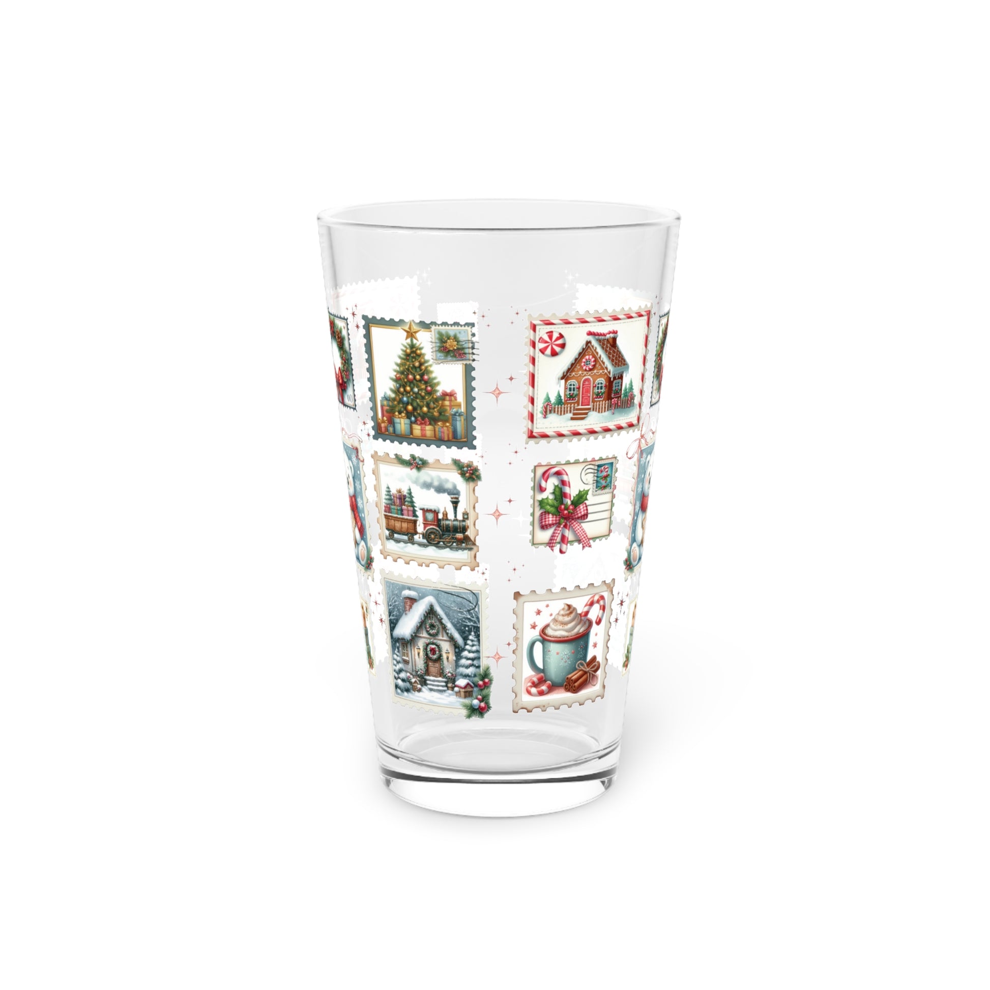 Christmas Postal Stamp Pint Glass Holiday Party 16oz
