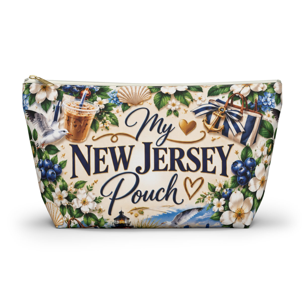 My New Jersey Pouch — Coastal Accessory Pouch with T‑Bottom (Beach Floral Design)