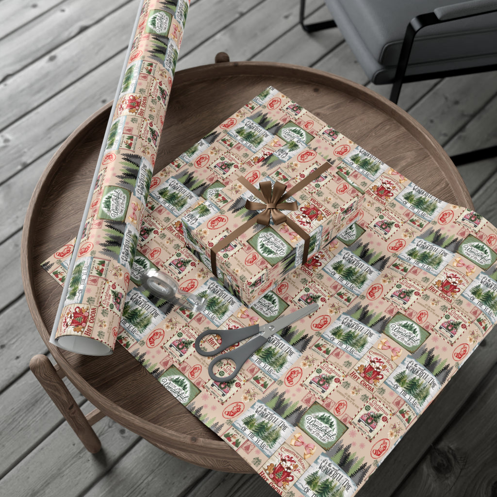 Christmas Wrapping Paper with Vintage Stamps Design  Perfect for Unique Holiday Gift Wrapping Premium Quality Gift Wrap for Luxurious Presentation - MRSBYVALLE