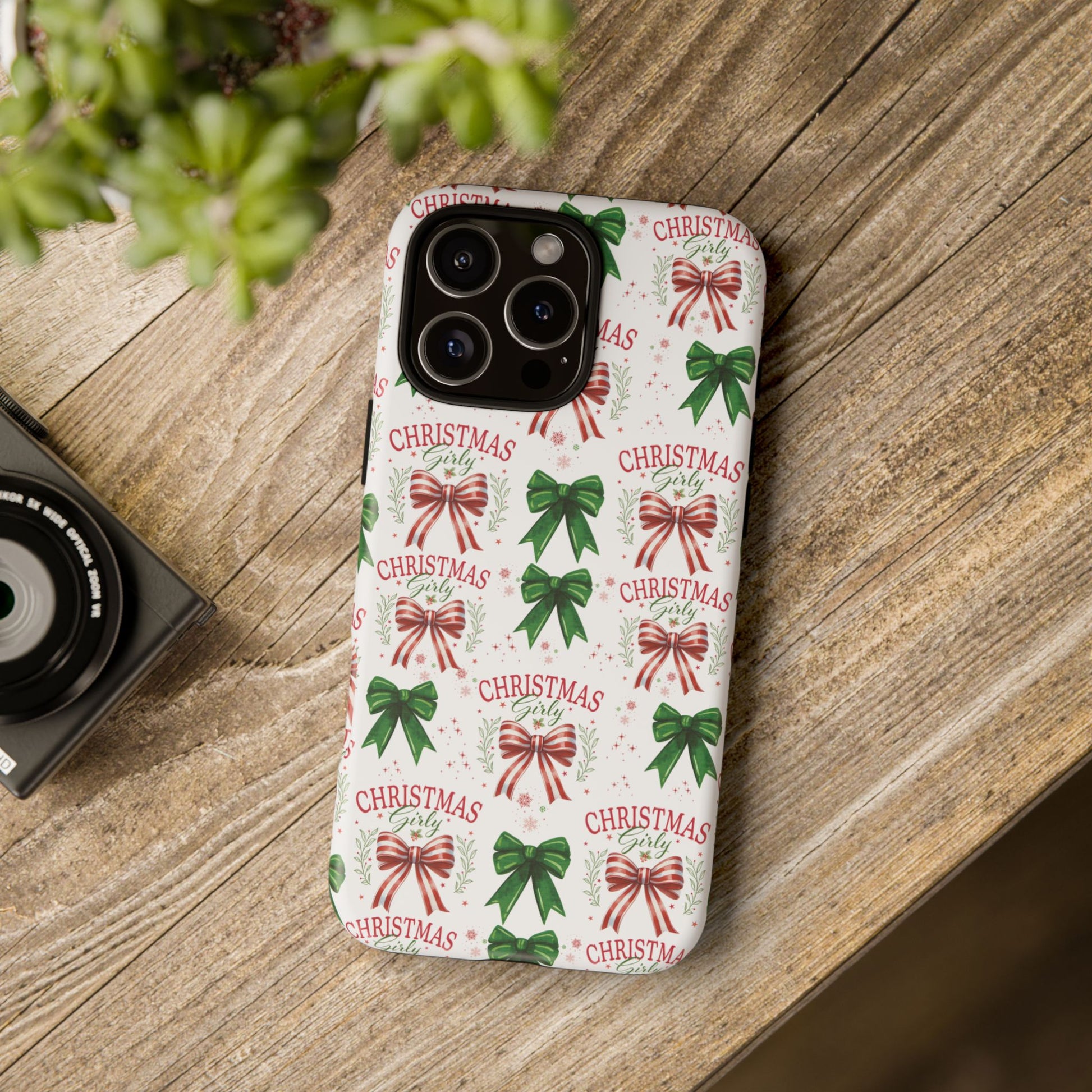 Girly Christmas Coquette Bows Pastel Phone Case for iPhone 17 16 15 23 Samsung, and Pixel | Stylish Protective Cover Gift for Her Perfect for Floral Lover