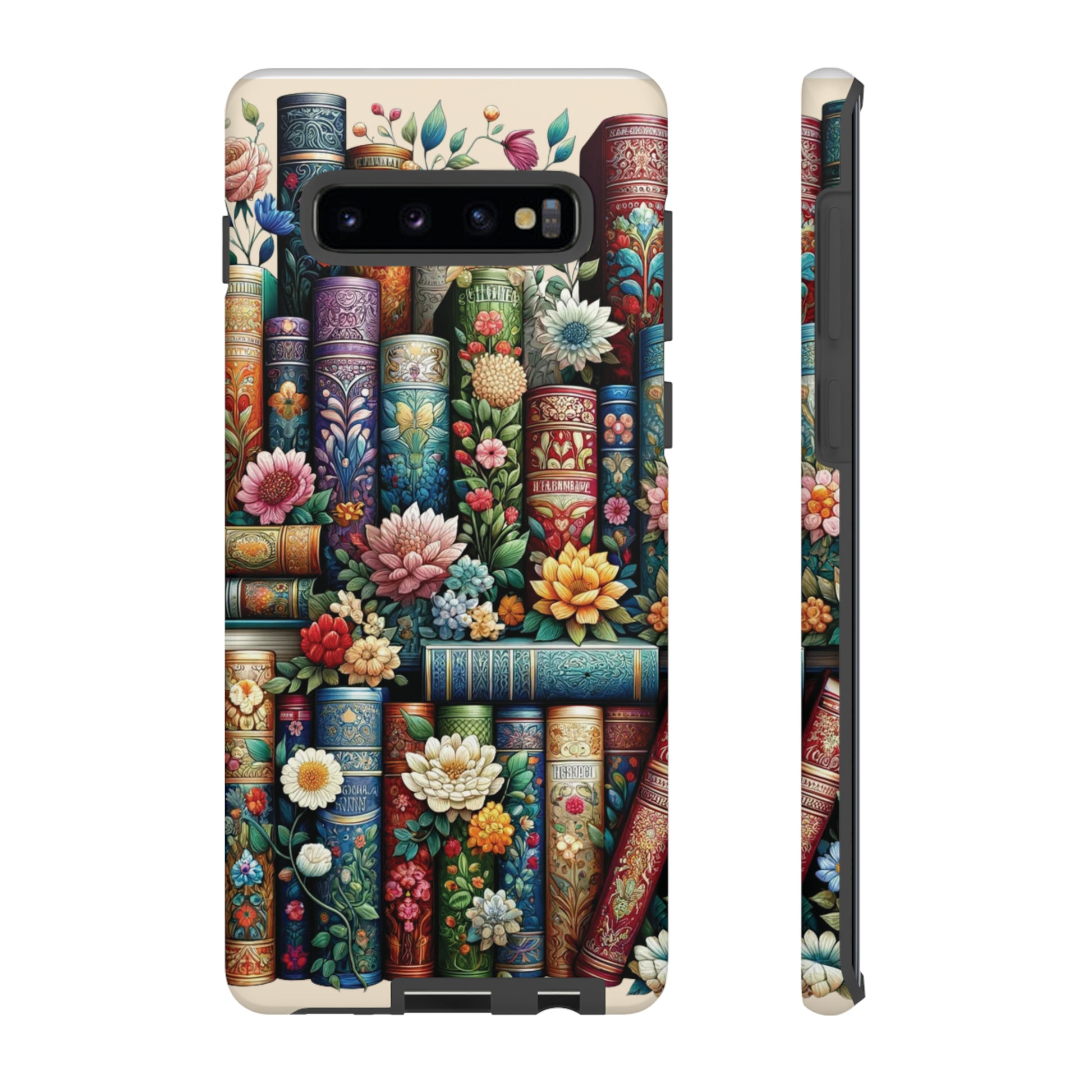 Books and Floral Boho Luxury Phone Tough Case Floral Elegant Durable Stylish for Modern Devices iPhone 15, Samsung iPhone Samsung Accessory Gift for Her.