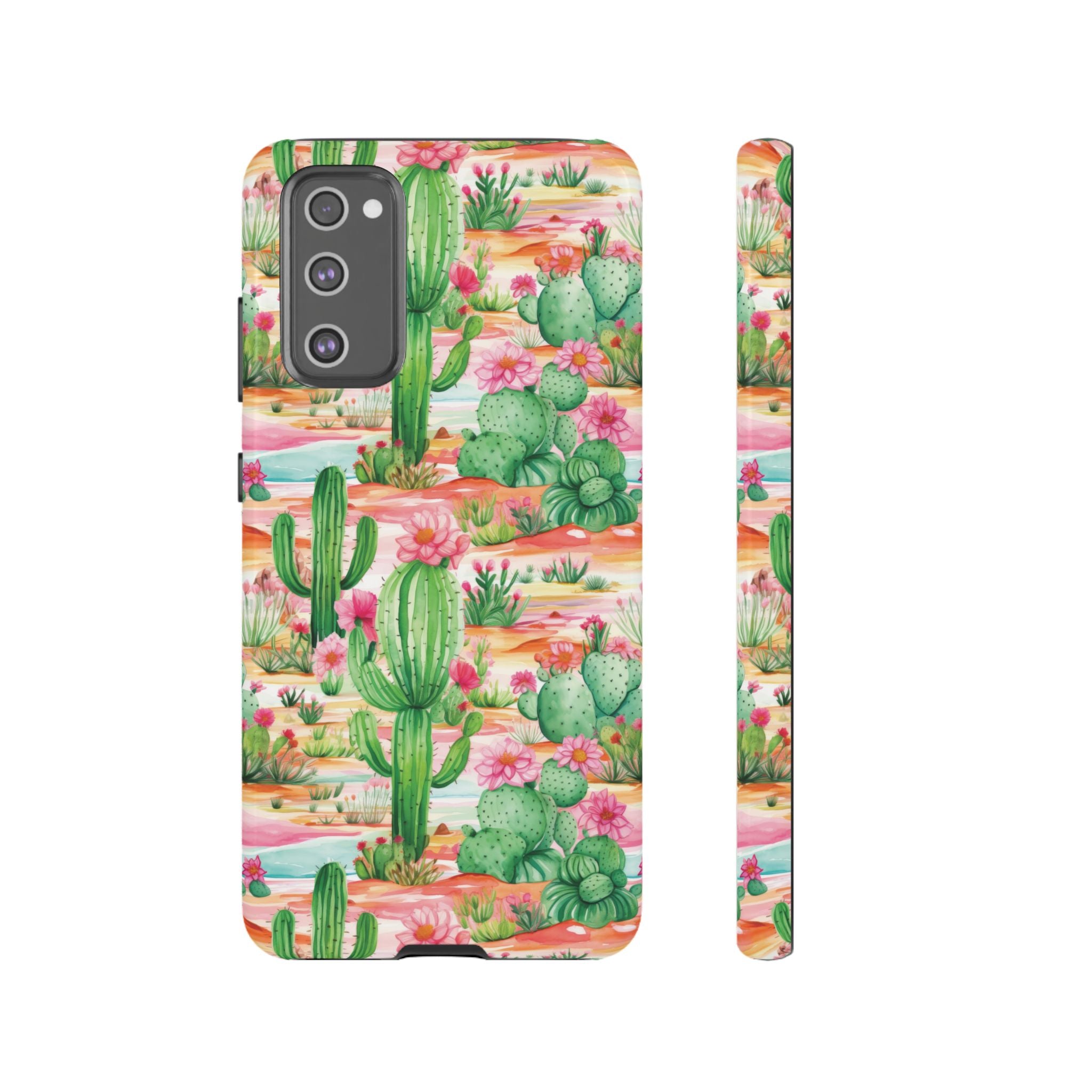 Pink and Mint Green Cactus Phone Case - Tough, Stylish Cover with Cactus Flowers | Durable Protection for iPhone & Android | Fresh Nature-Inspired Design!